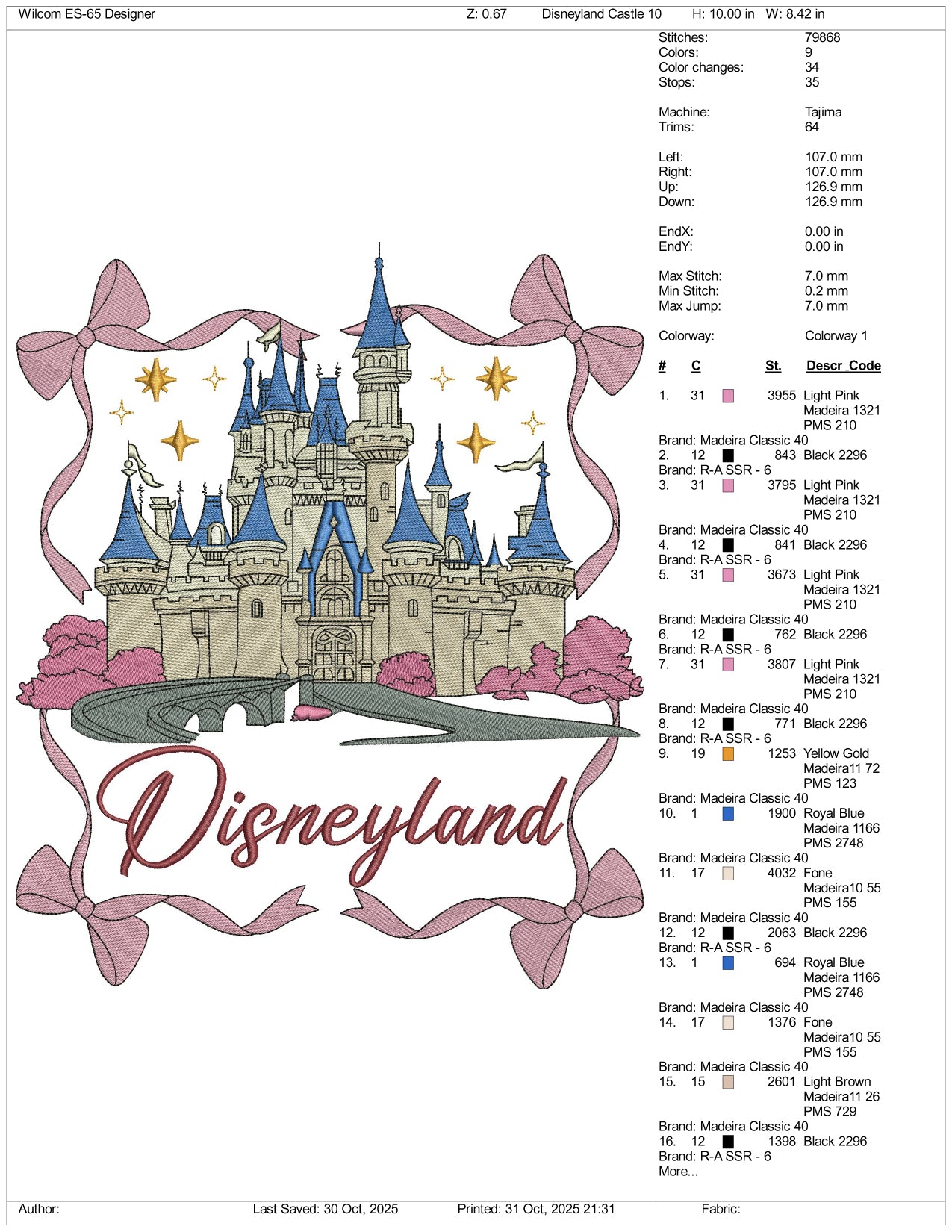 Disneyland Castle Embroidery Design Files - 3 Size's