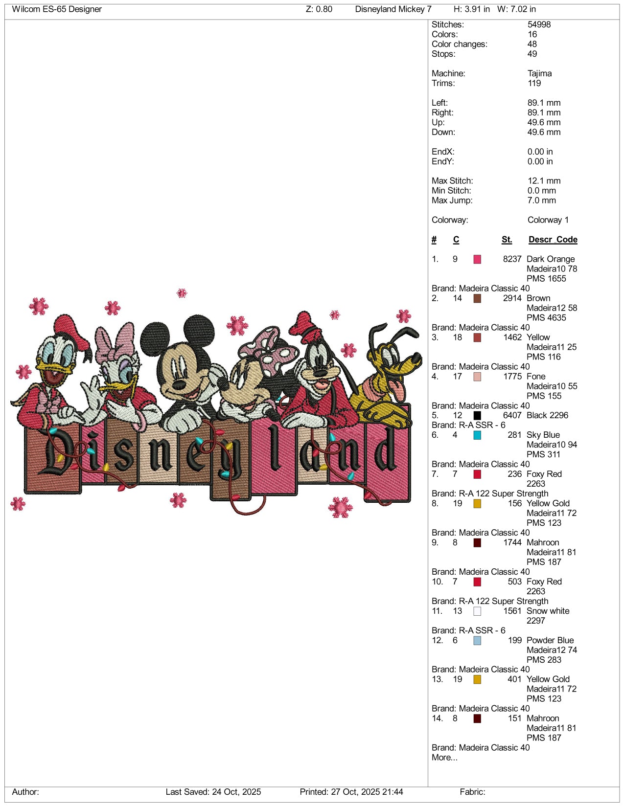 Disneyland Friends v2 Embroidery Design Files - 4 Size's