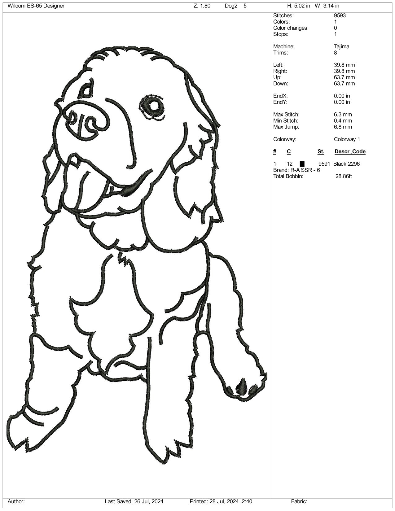 Dog Lineart Embroidery Design Files - 3 Size's