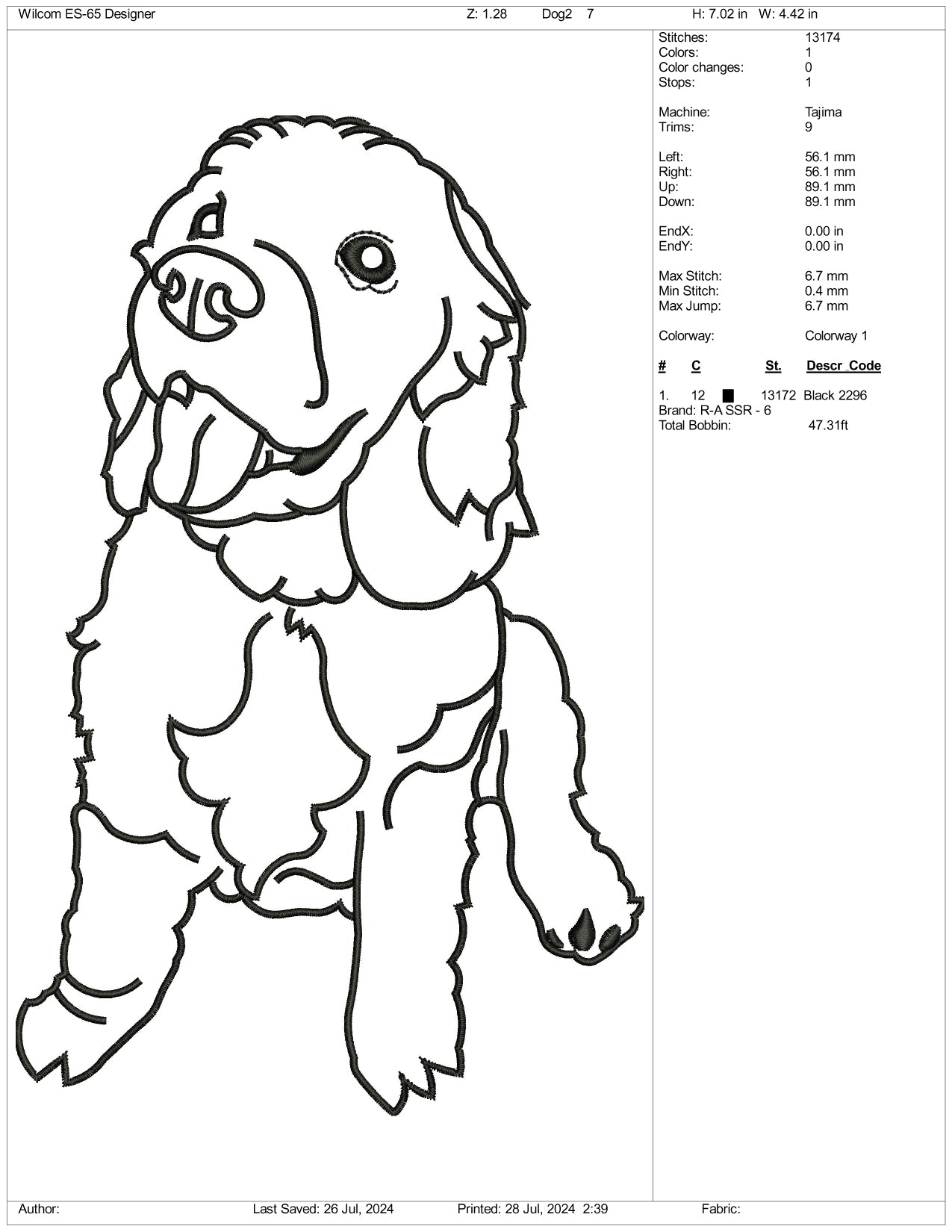 Dog Lineart Embroidery Design Files - 3 Size's