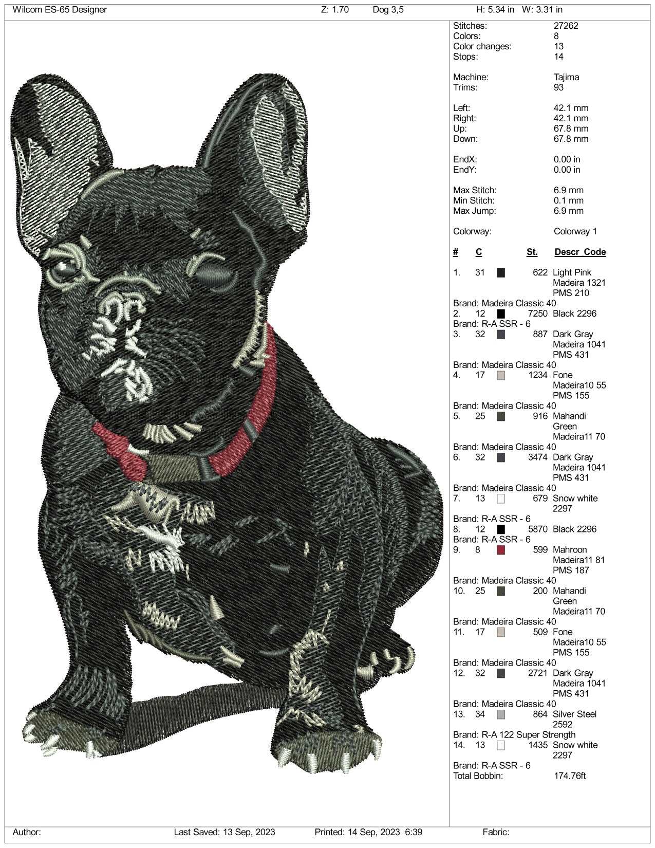 French Bulldog Embroidery Design Files - 3 Size's