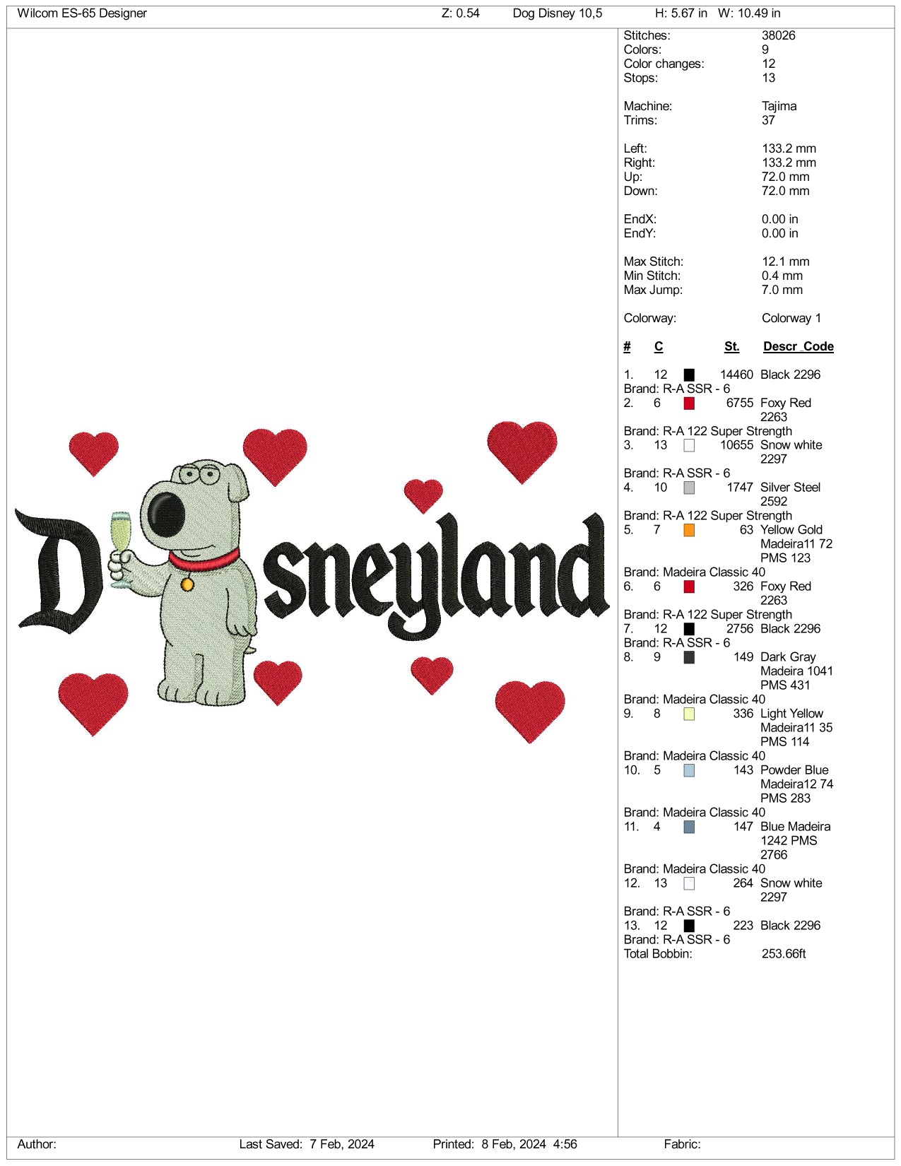 Brian Disneyland Embroidery Design Files - 3 Size's