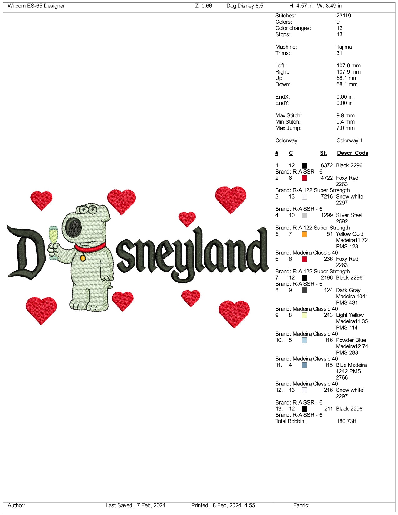 Brian Disneyland Embroidery Design Files - 3 Size's