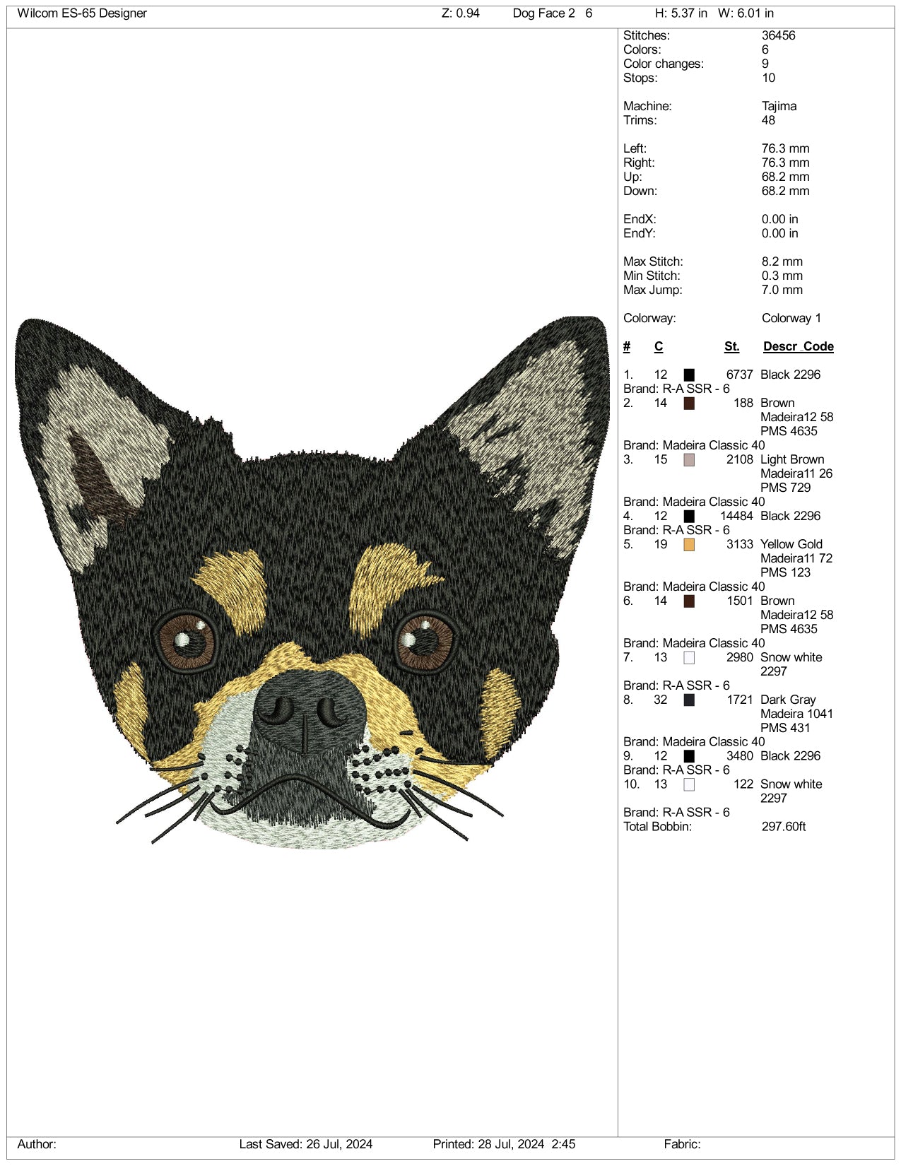 Dog Face v2 Embroidery Design Files - 3 Size's