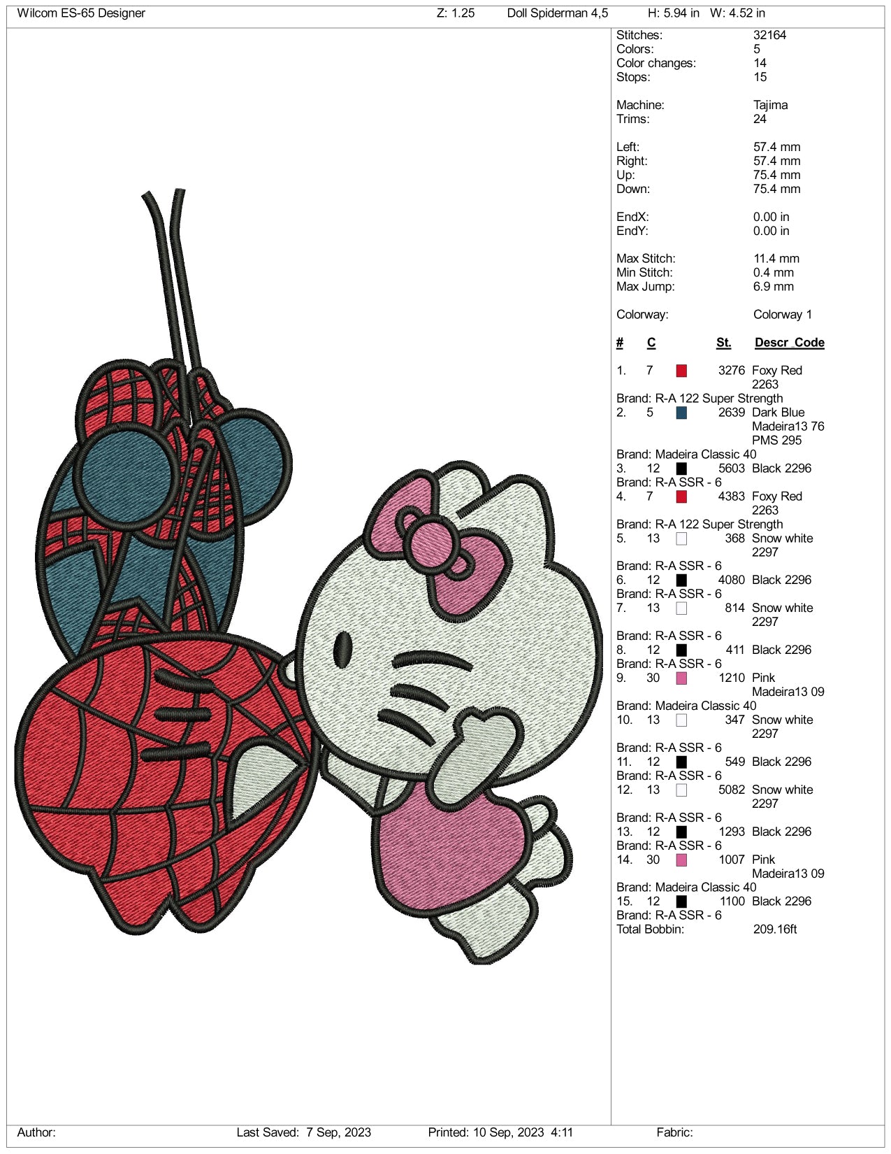 Spider Man & Hello Kitty Embroidery Design Files - 3 Size's