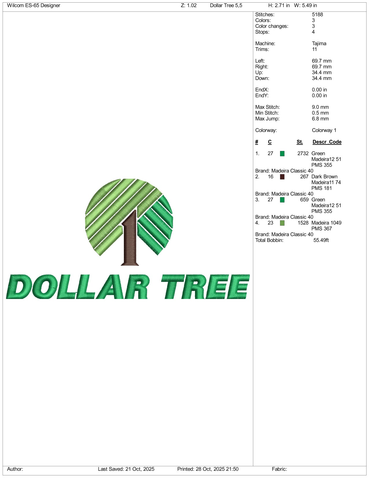 Dollar Tree Logo Embroidery Design Files - 3 Size's