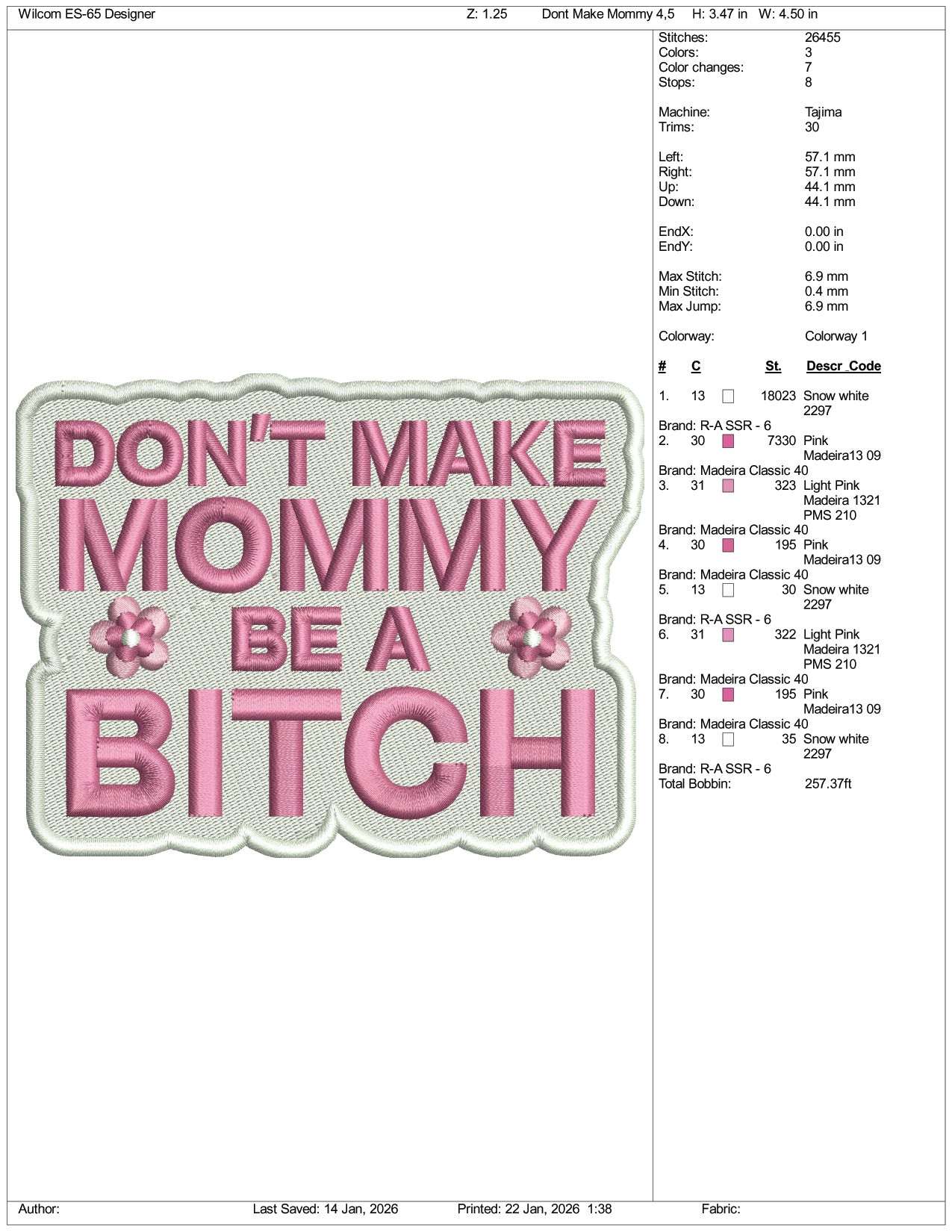 Don't Make Mommy Be a Bitch Embroidery Design Files - 3 Size's