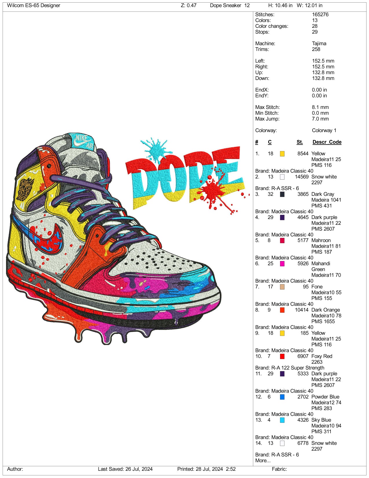 Nike Dope Sneaker Embroidery  Files - 3 Size's