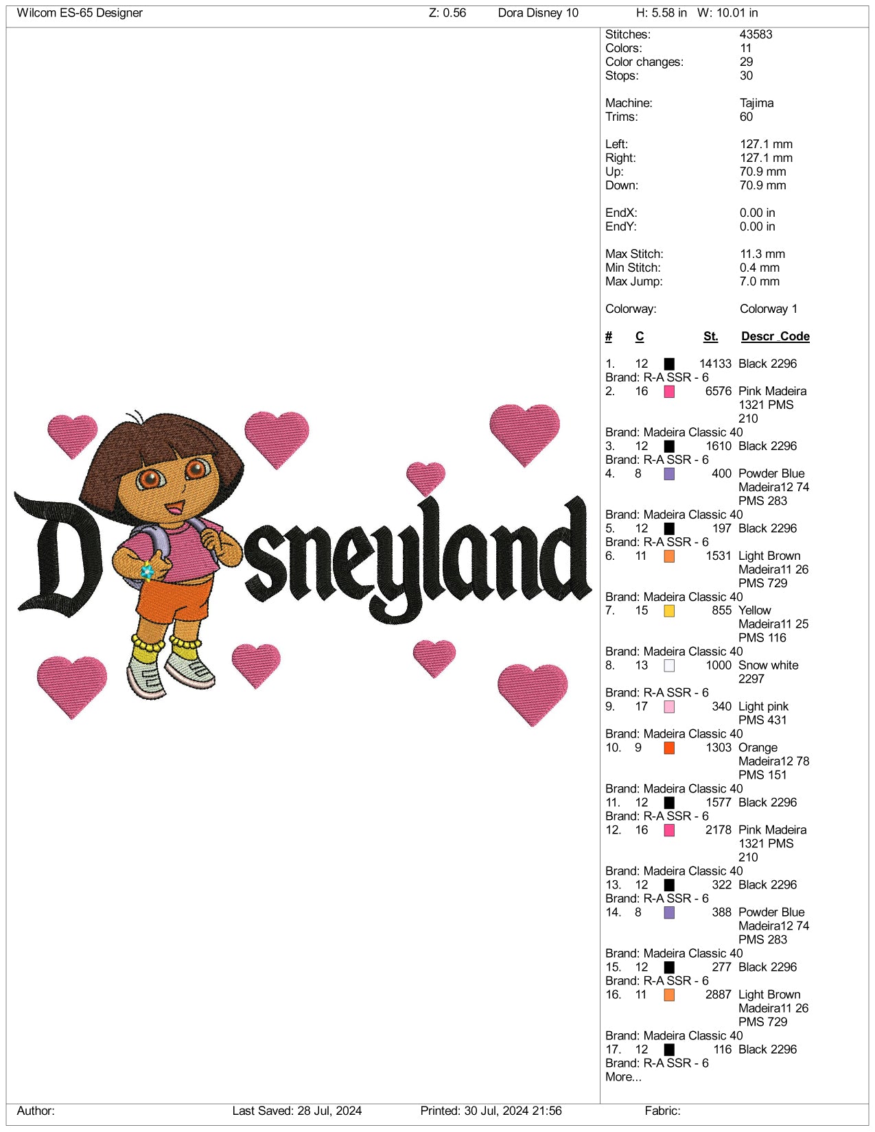 Dora Disneyland Embroidery Design Files - 3 Size's