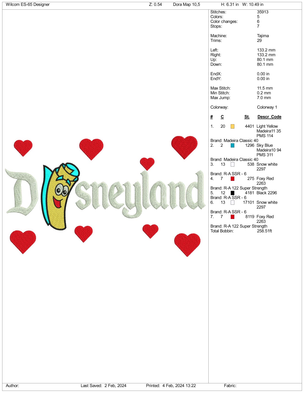 Dora Map Disneyland Embroidery Design Files - 3 Size's