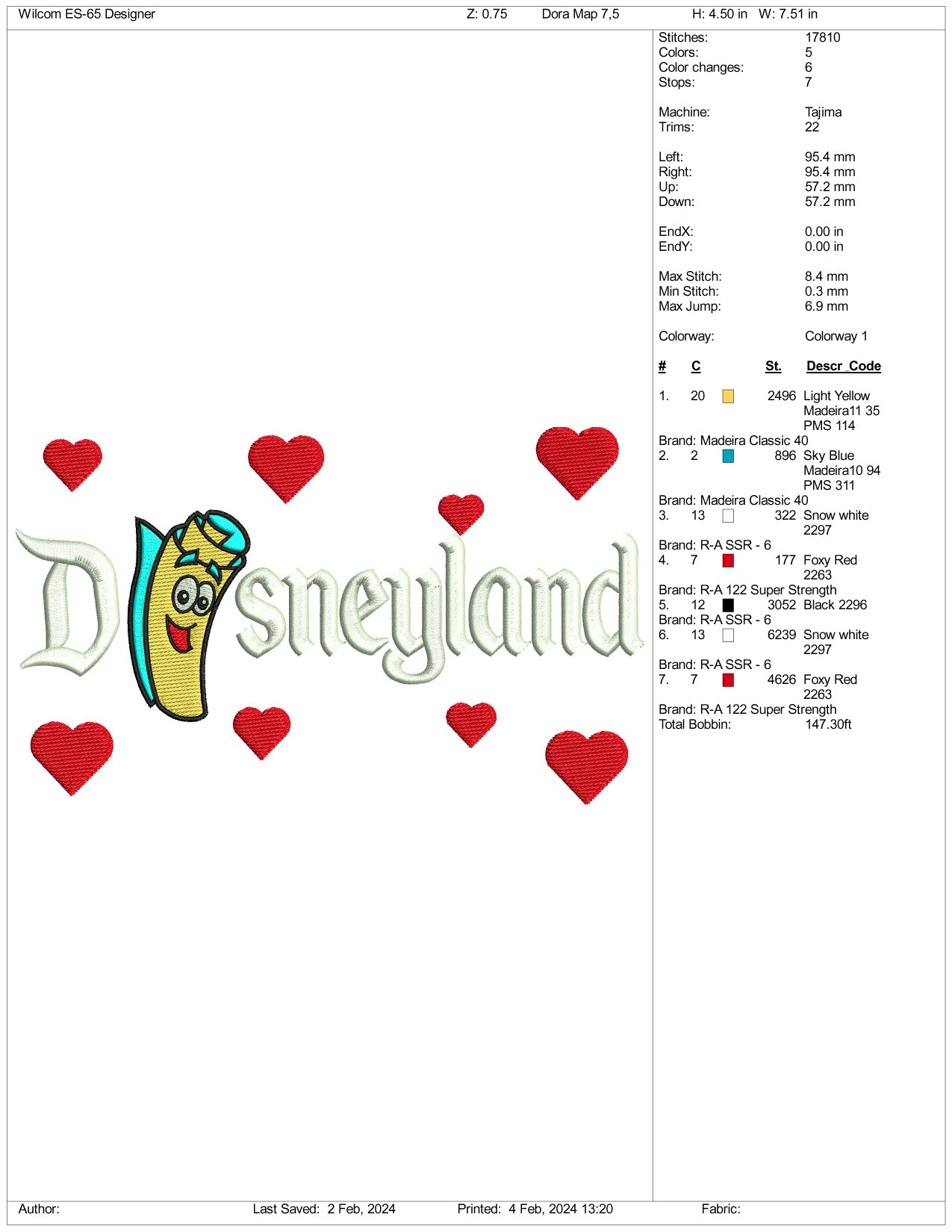 Dora Map Disneyland Embroidery Design Files - 3 Size's