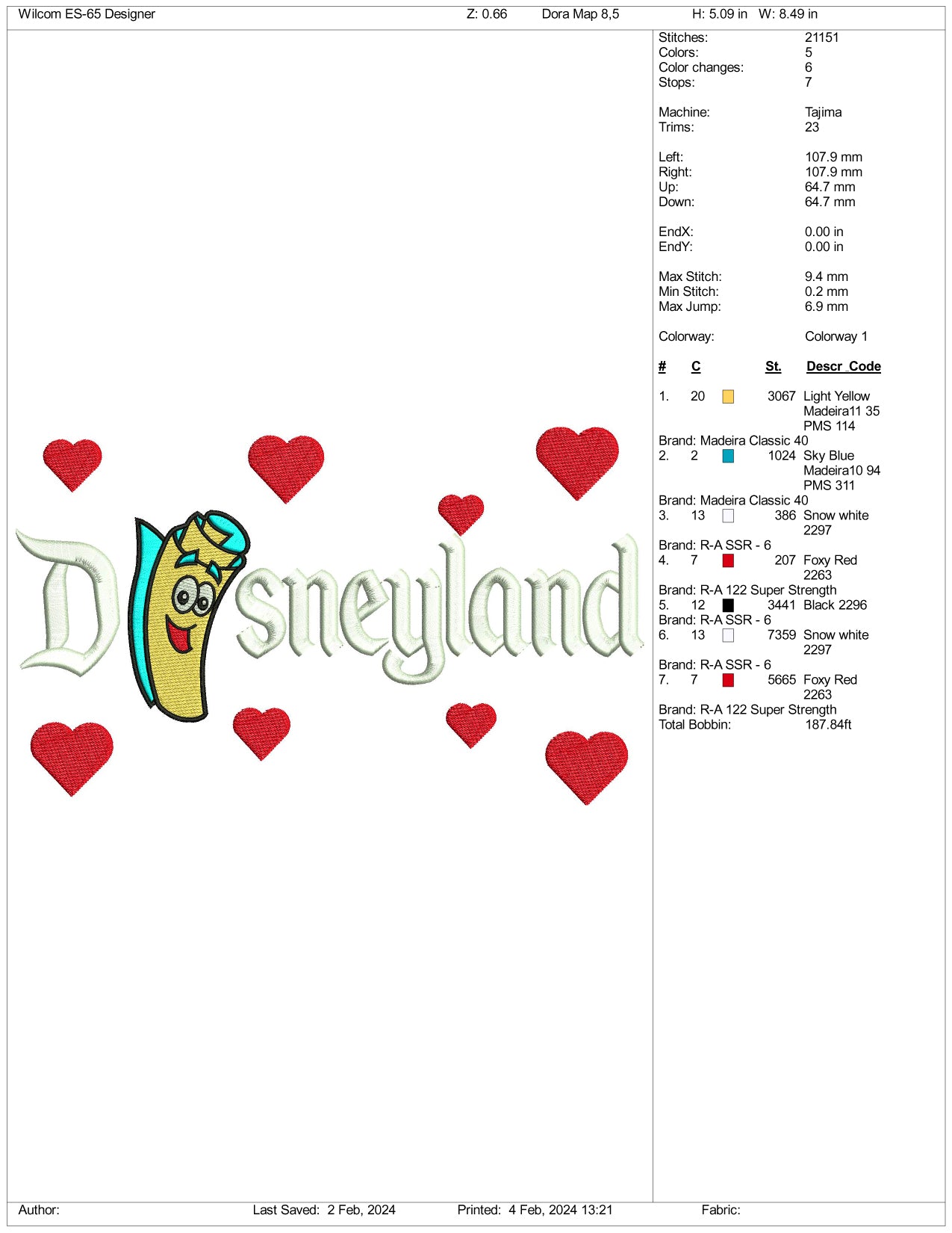 Dora Map Disneyland Embroidery Design Files - 3 Size's