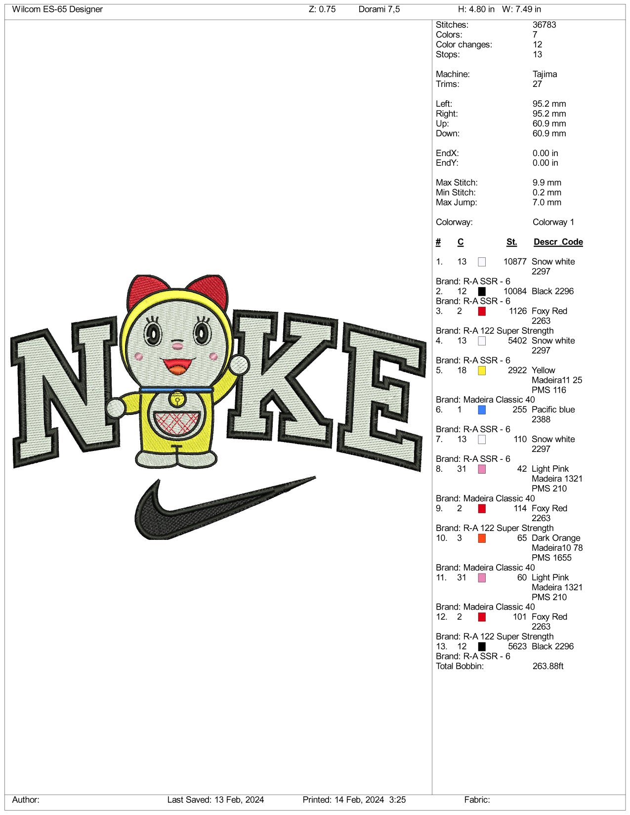 Nike Dorami Embroidery Design Files - 3 Size's