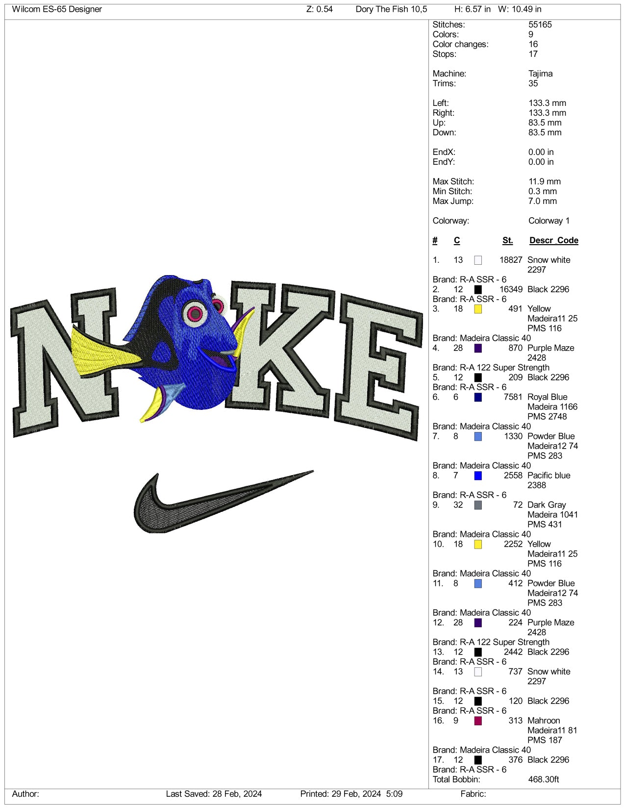 Nike Dory Embroidery Design Files - 3 Size's