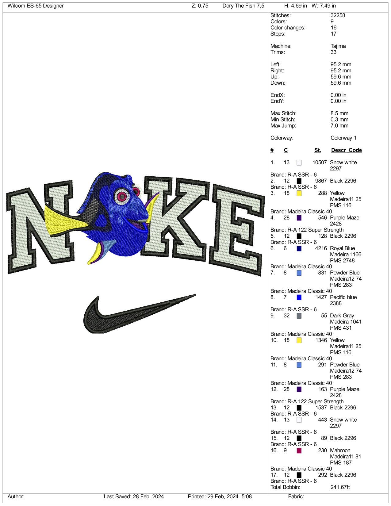 Nike Dory Embroidery Design Files - 3 Size's