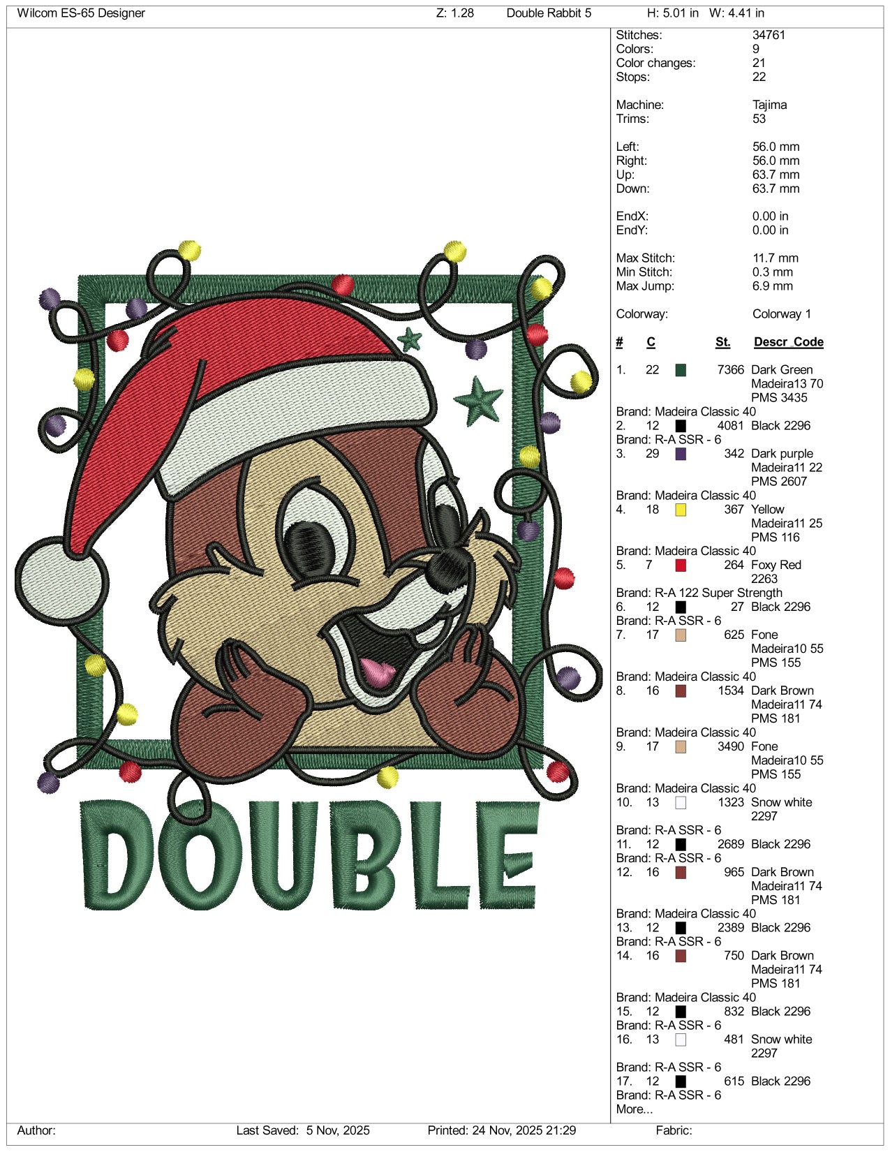 Dale Double Santa Embroidery Design Files - 4 Size's