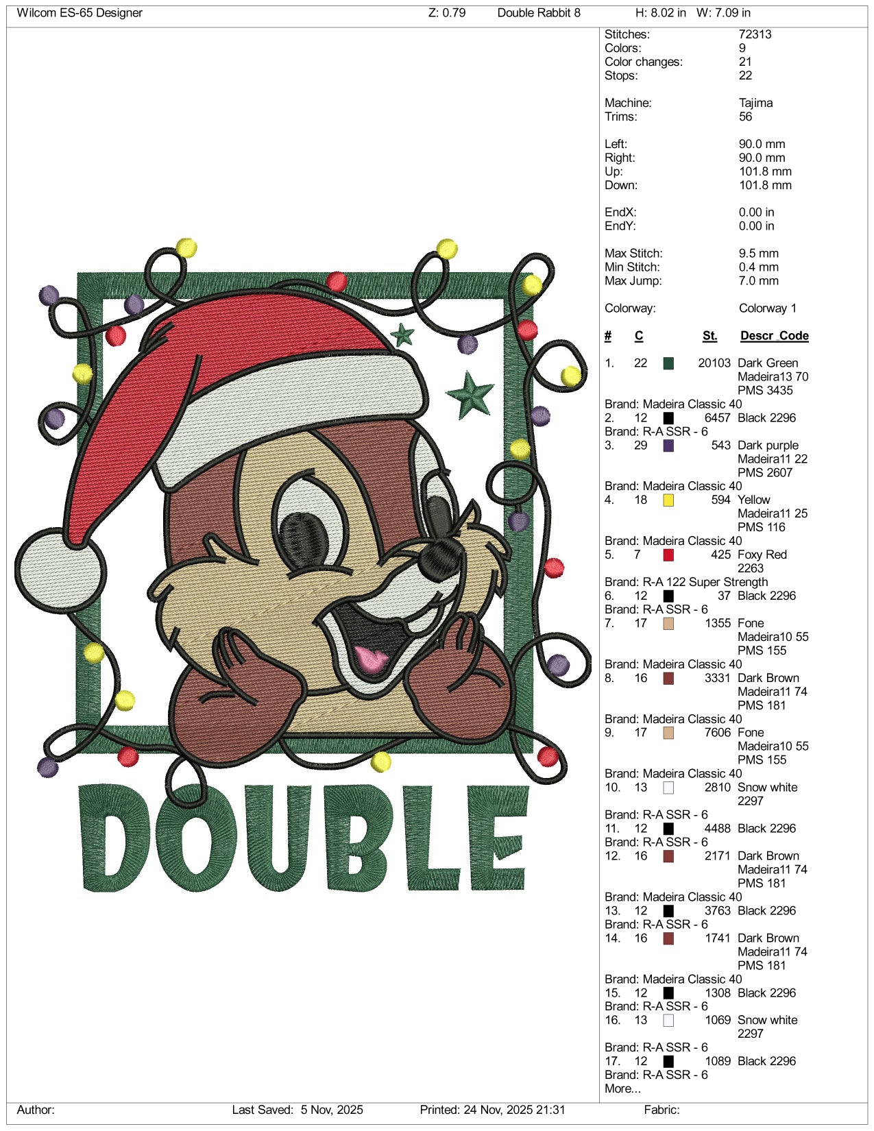 Dale Double Santa Embroidery Design Files - 4 Size's