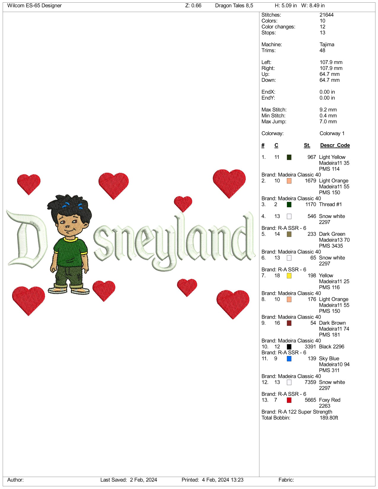 Dragon Tales Nick Disneyland Embroidery Design Files - 3 Size's