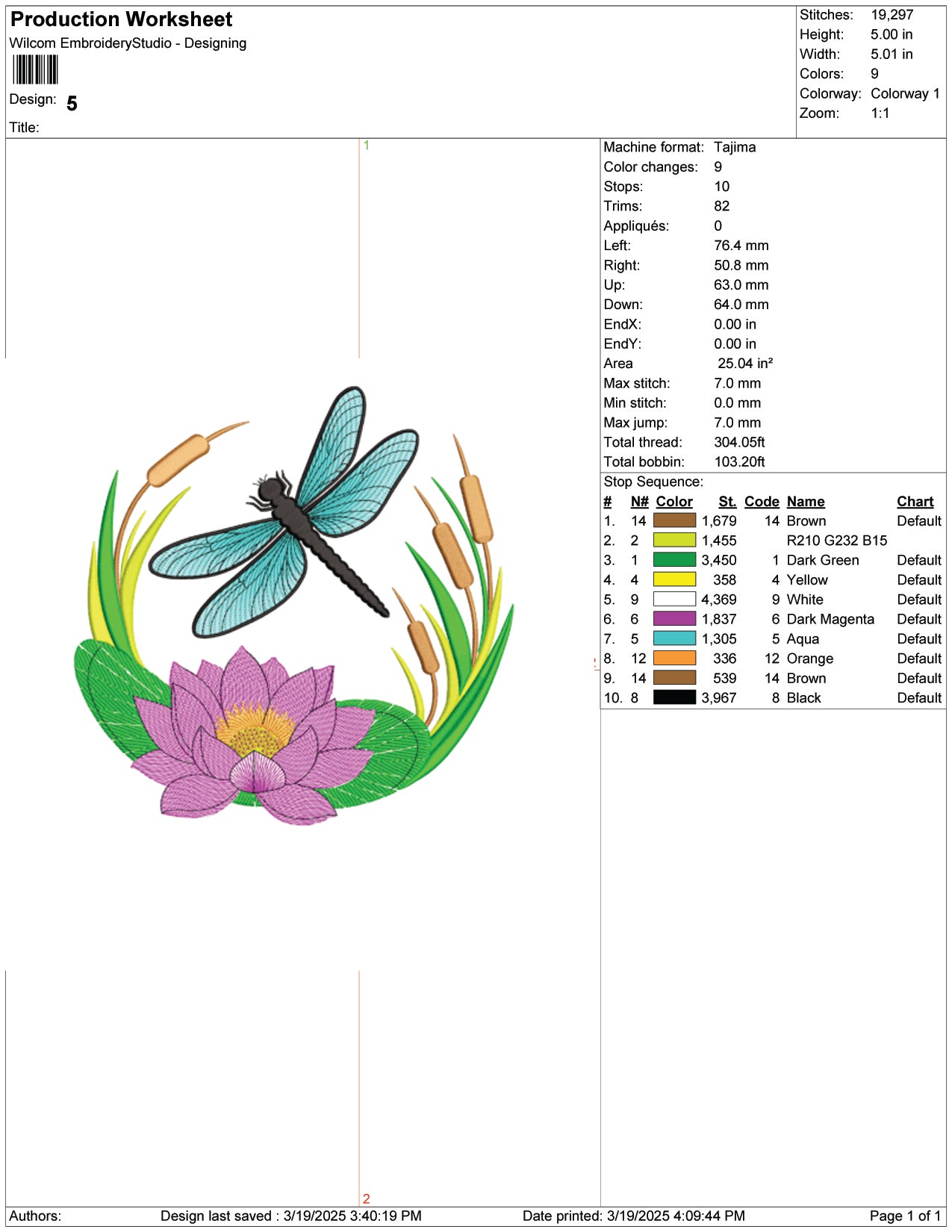 Dragonfly and Lotus Pond Embroidery Design Files - 9 Size's