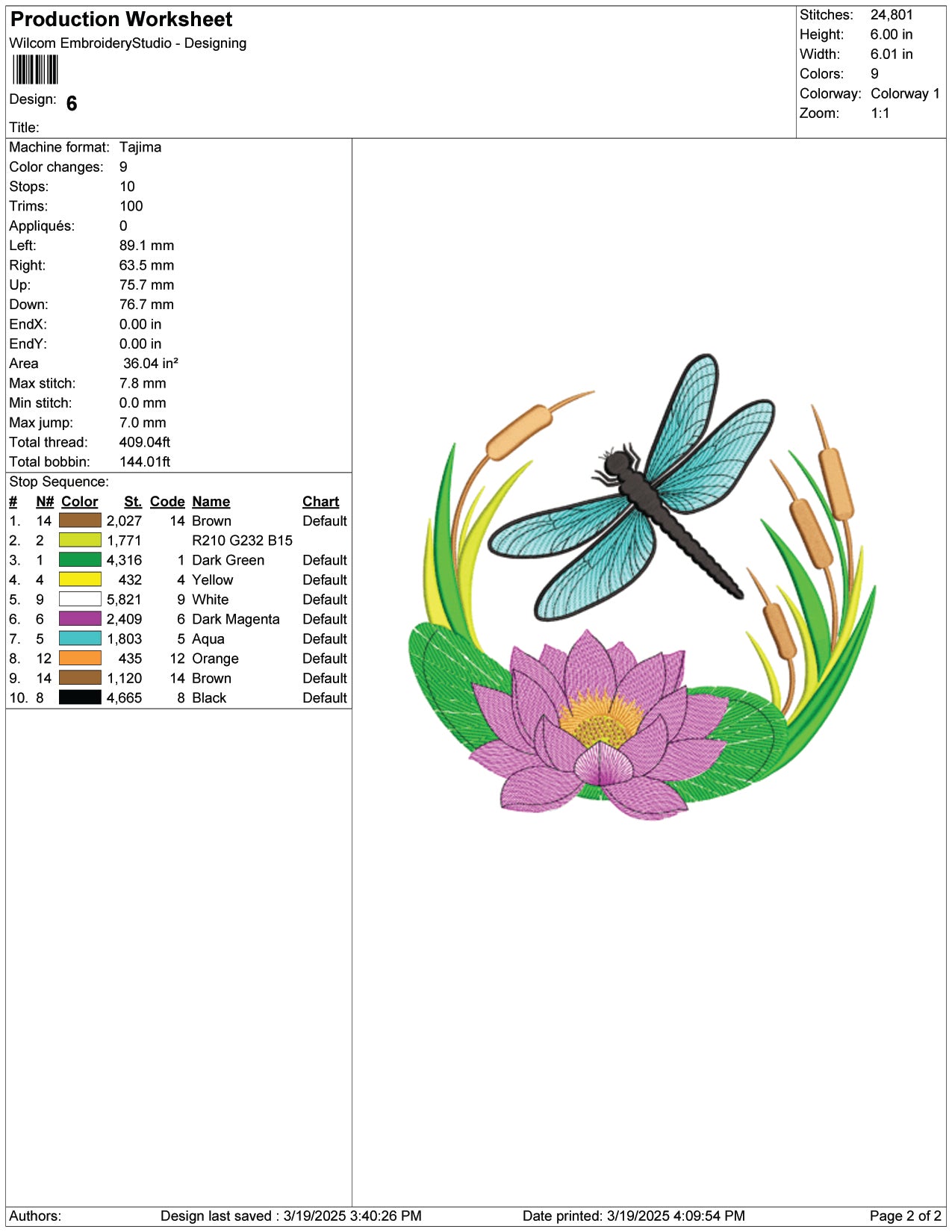 Dragonfly and Lotus Pond Embroidery Design Files - 9 Size's