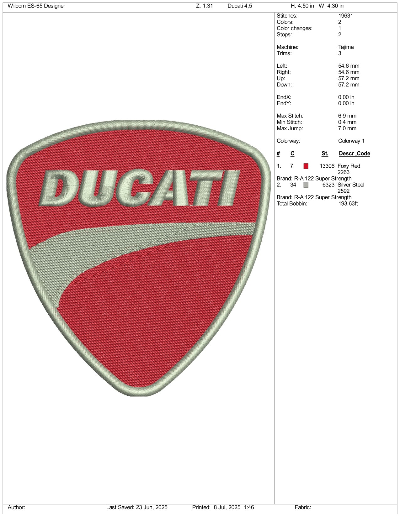 Ducati Logo Embroidery Design Files - 3 Size's