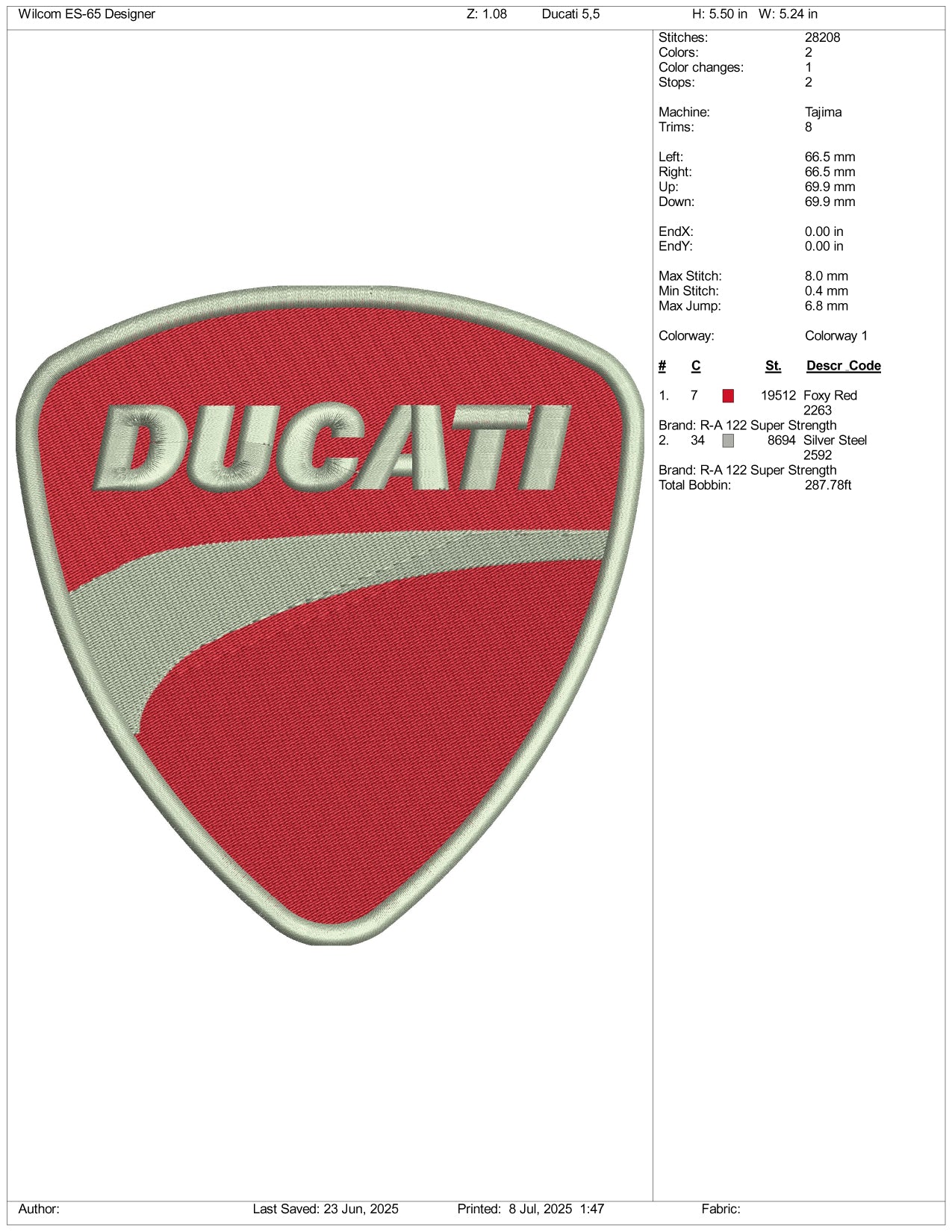Ducati Logo Embroidery Design Files - 3 Size's