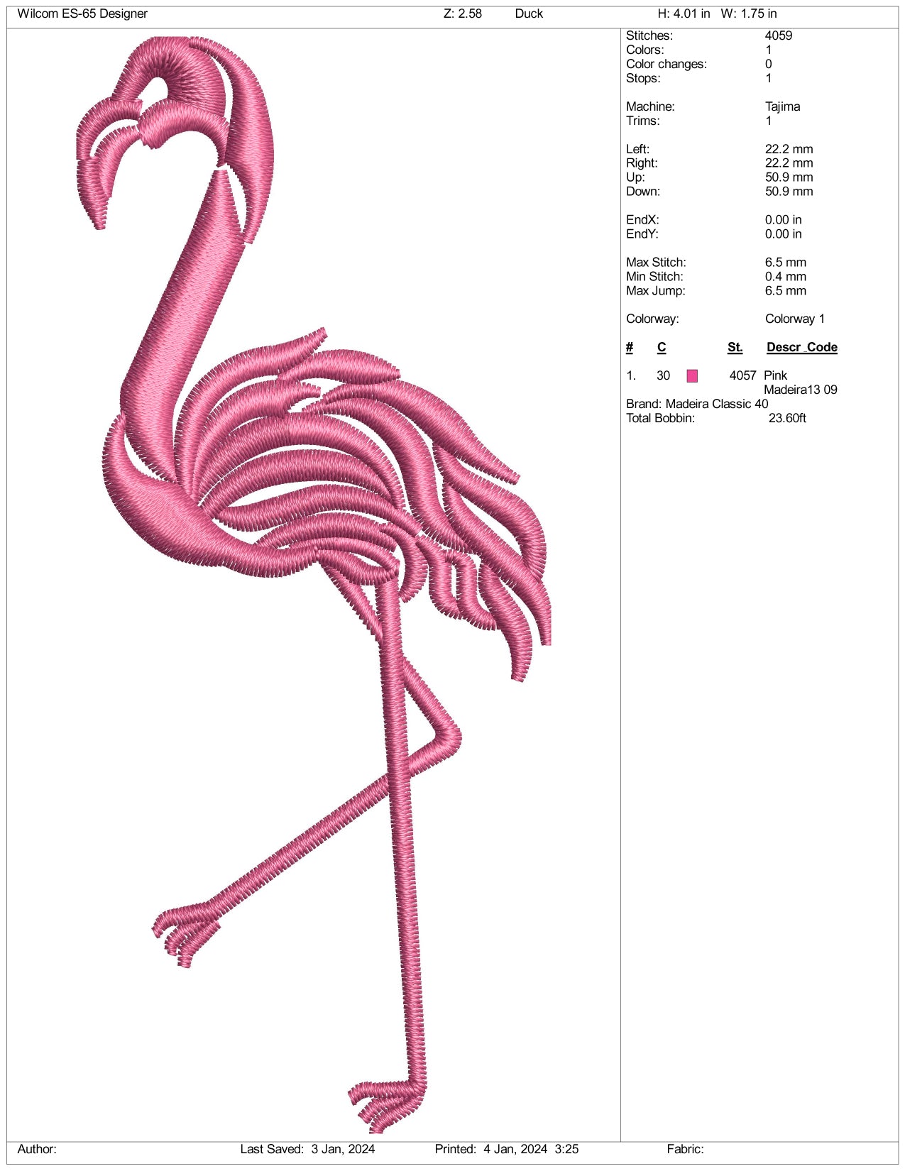 Greater Flamingo Embroidery Design Files - 3 Size's