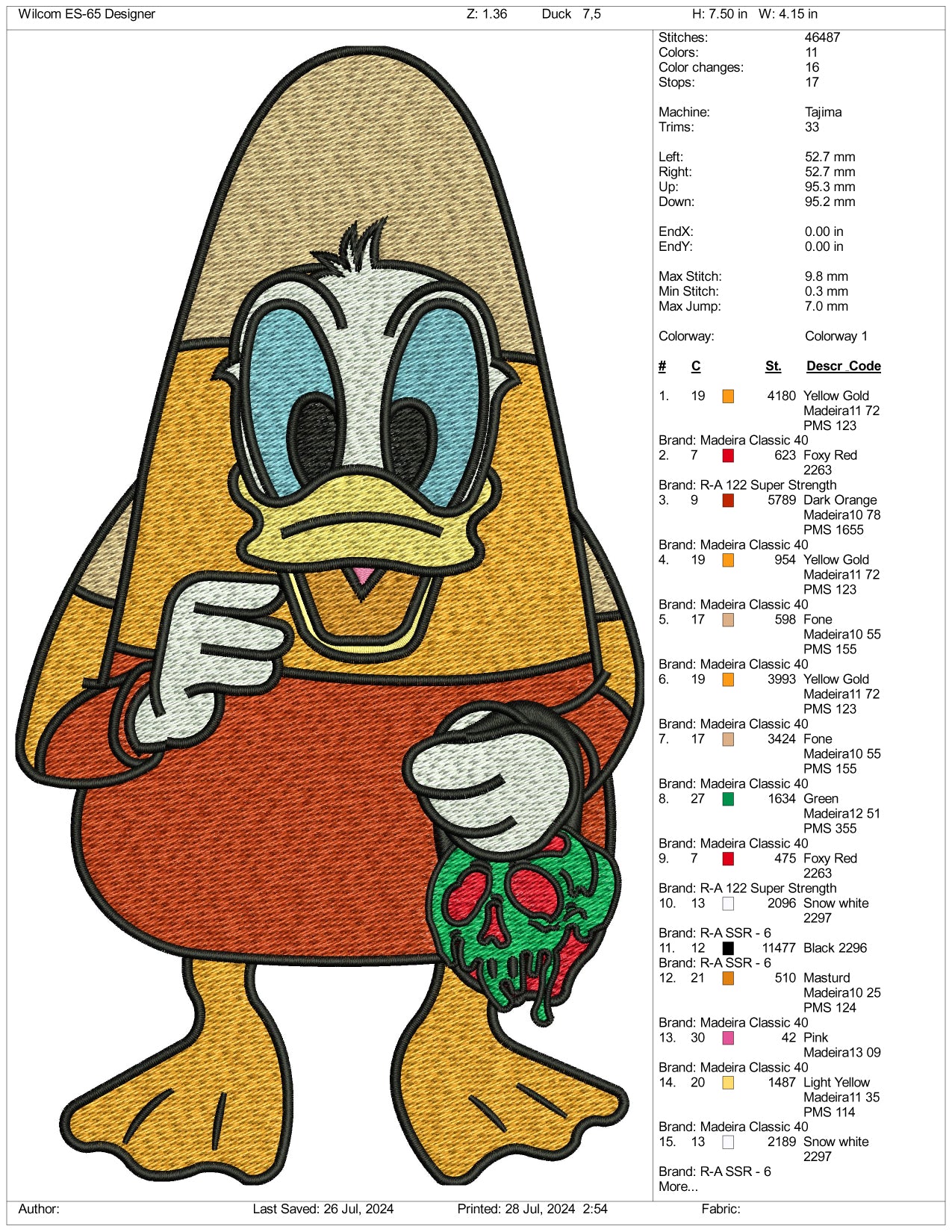 Funny Donald Duck Embroidery  Files - 3 Size's