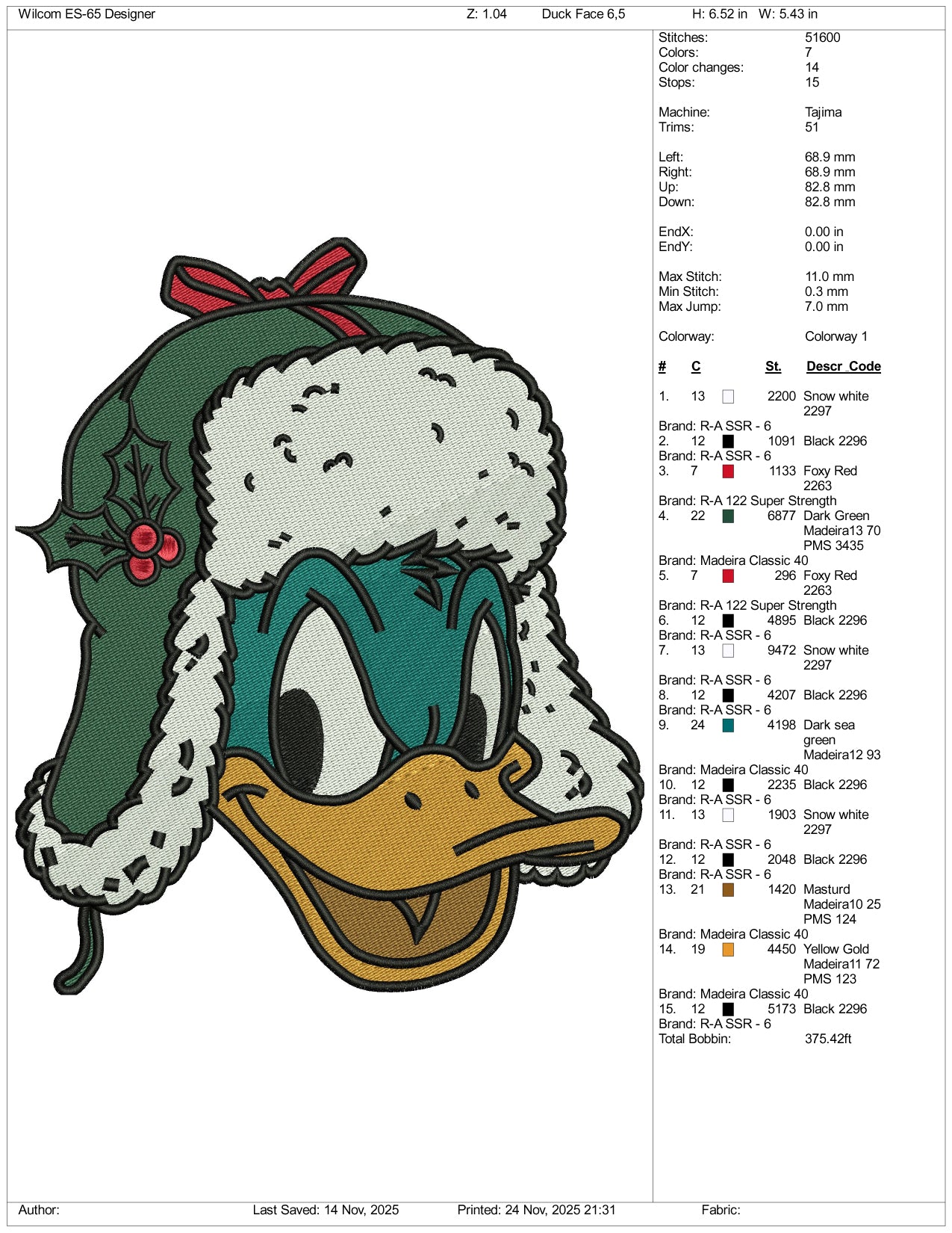 Daffy Duck Embroidery Design Files - 3 Size's