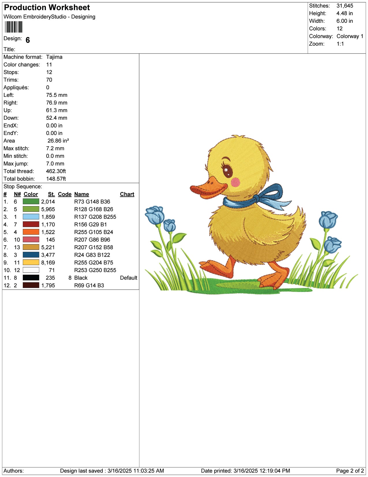 Duckling with Blue Bow Embroidery Design Files - 9 Size's