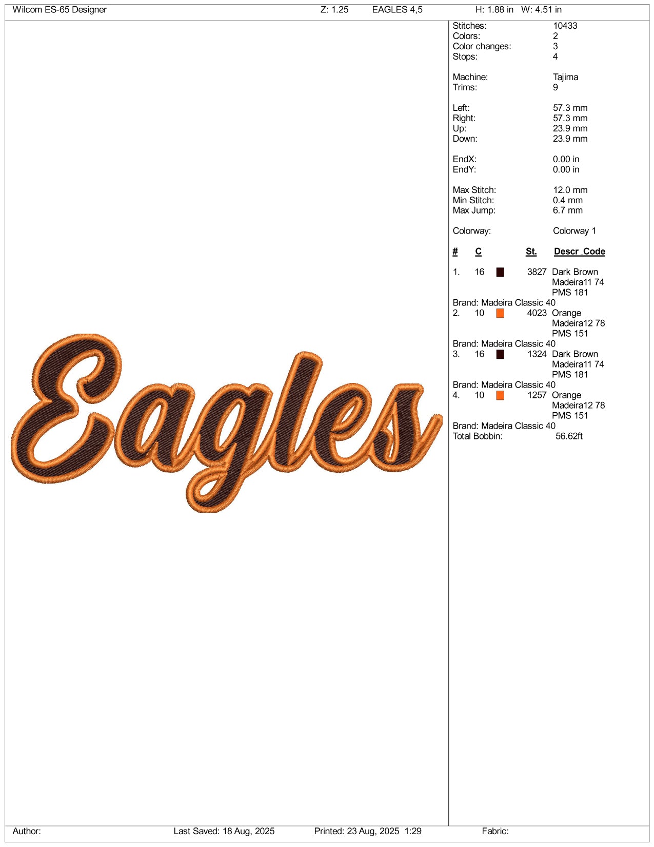 Eagles Embroidery Files - 3 Size's