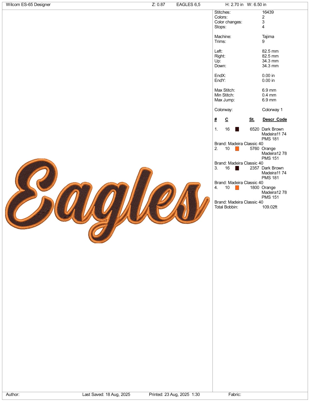 Eagles Embroidery Files - 3 Size's