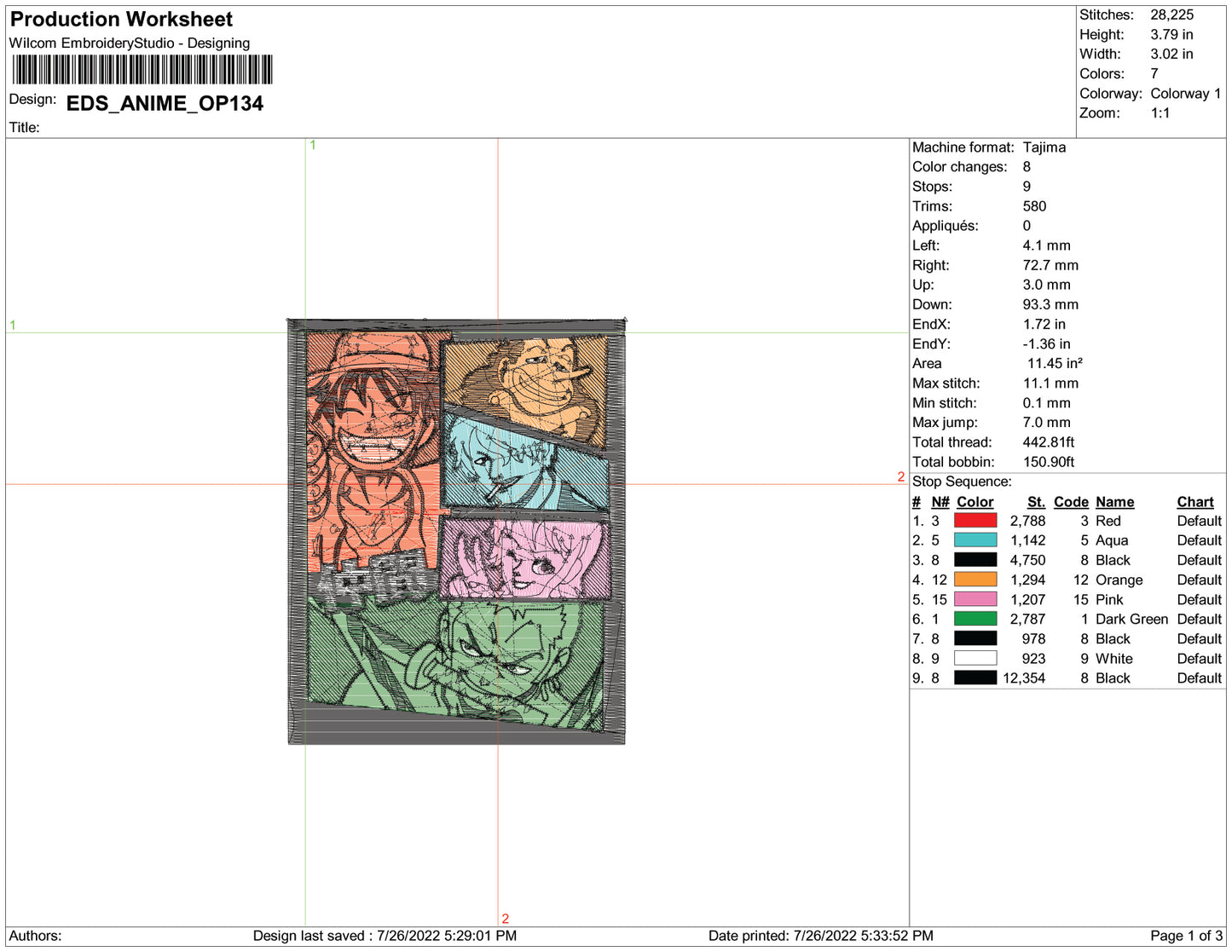 EDS ANIME Embroidery Design Files - 3 Size's