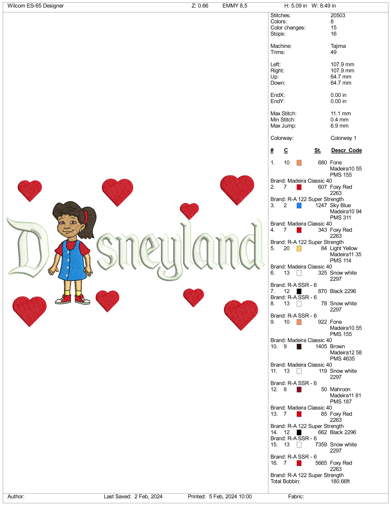 Dragon Tales Emma Disneyland Embroidery Design Files - 3 Size's