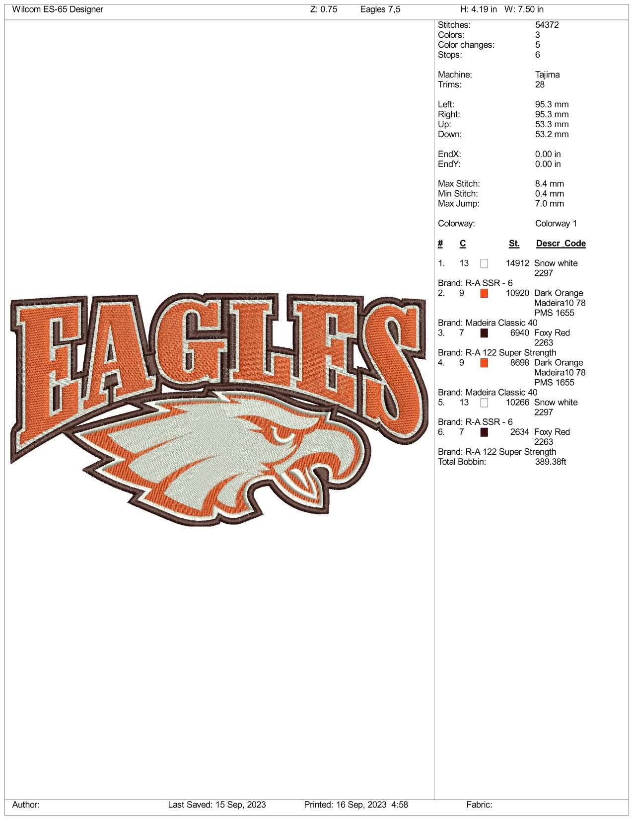 Eagles Embroidery Design Files - 3 Size's