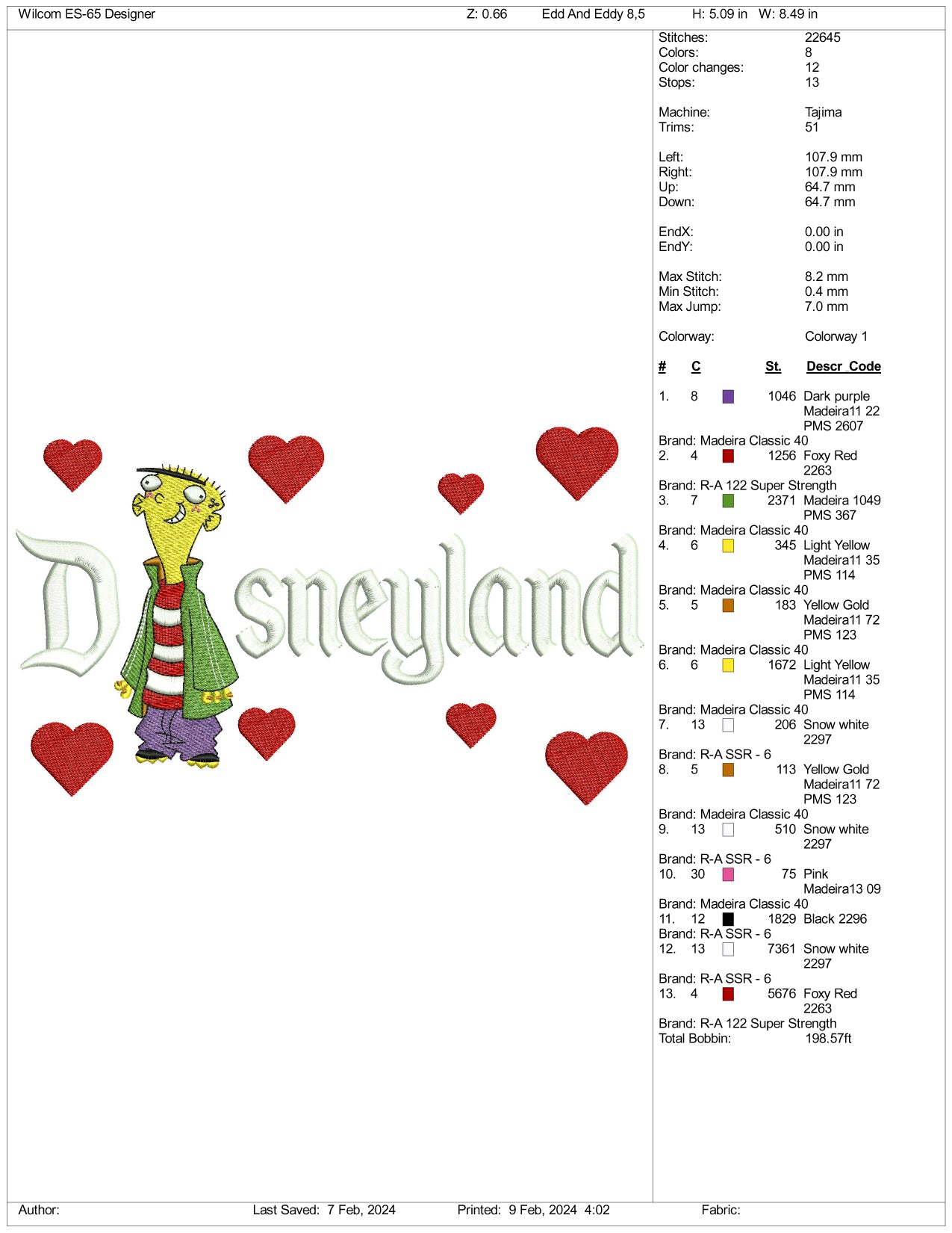 Ed Disneyland  Embroidery Design Files - 3 Size's