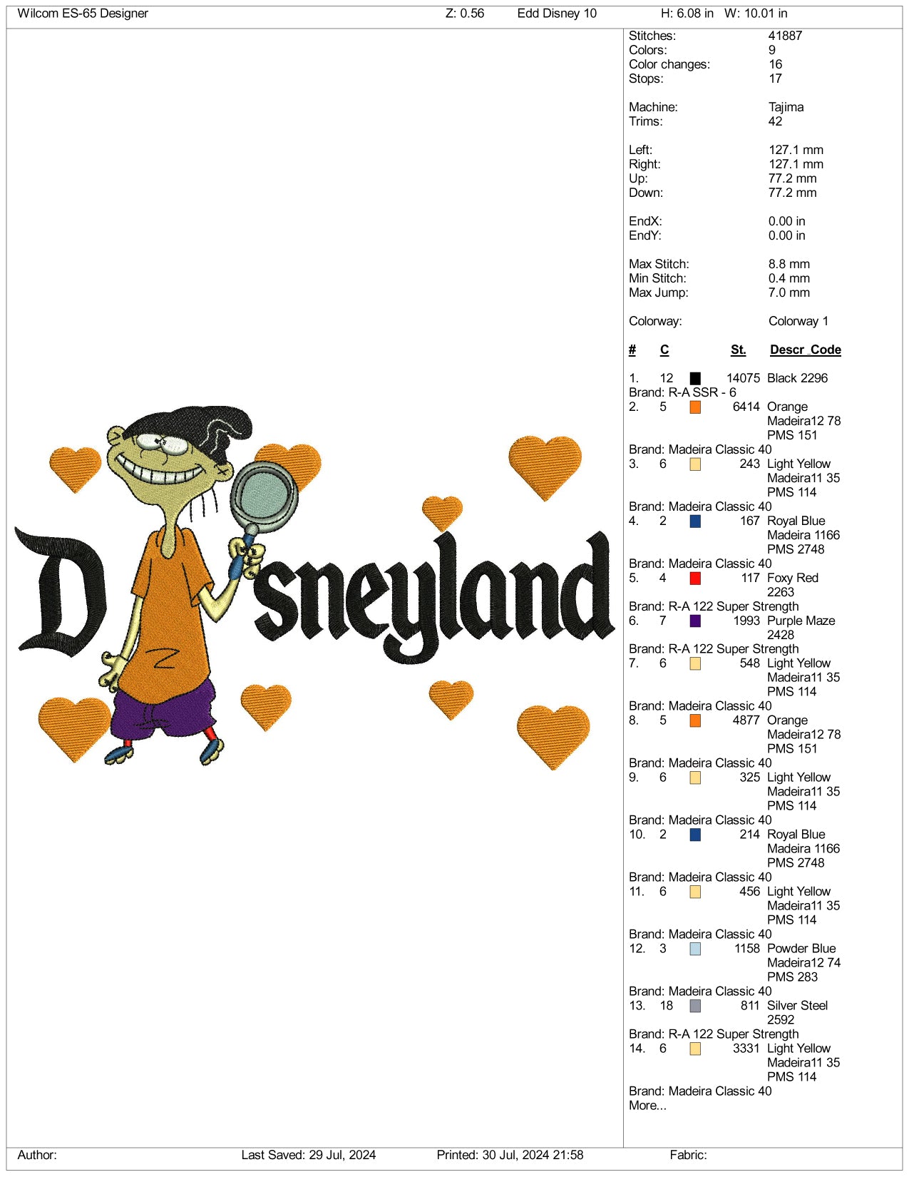 Edd Disneyland Embroidery Design Files - 3 Size's