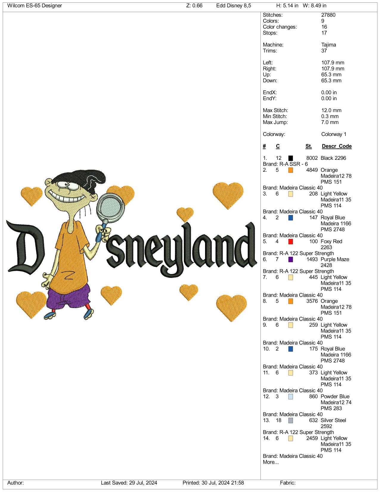 Edd Disneyland Embroidery Design Files - 3 Size's