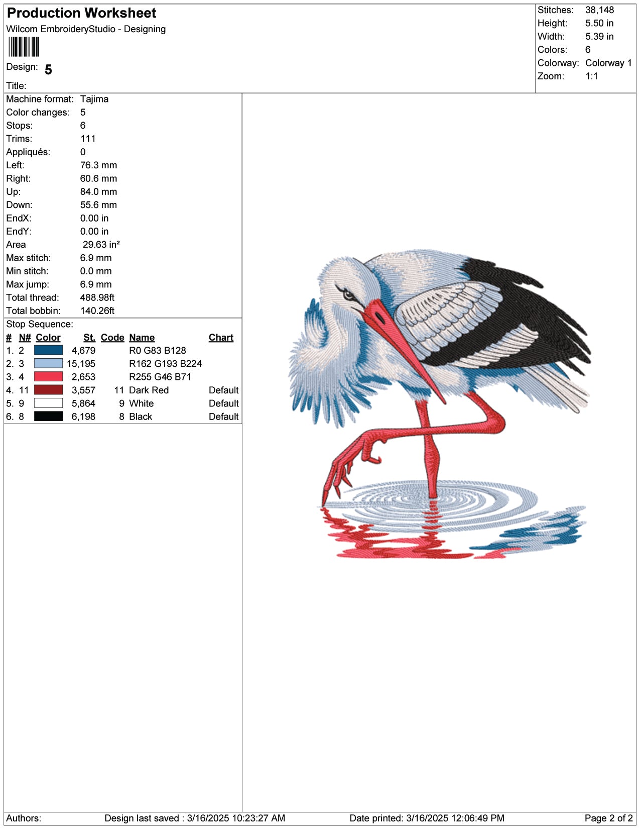 Elegant Stork in Water Embroidery Design Files - 9 Size's