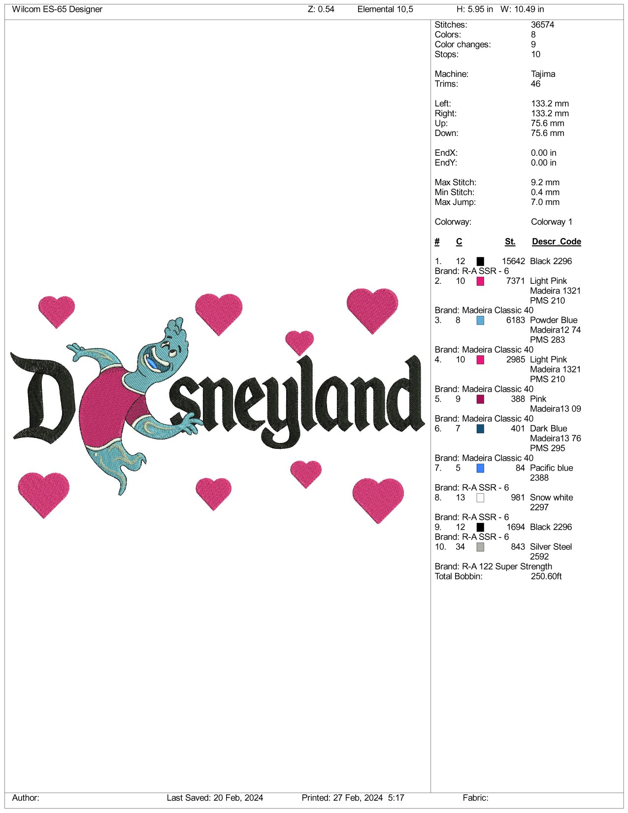 Wade Disneyland Embroidery Design Files - 3 Size's