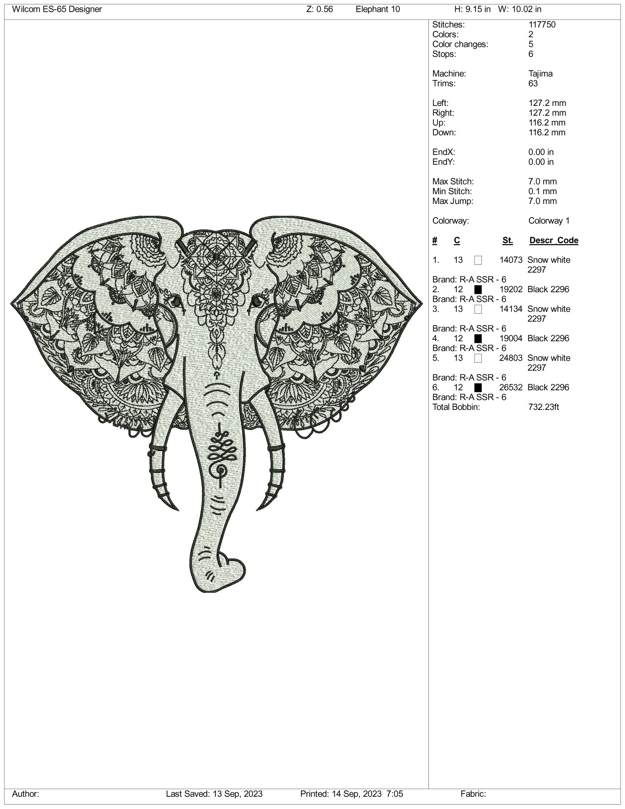 Mandala Elephant Embroidery Design Files - 1 Size