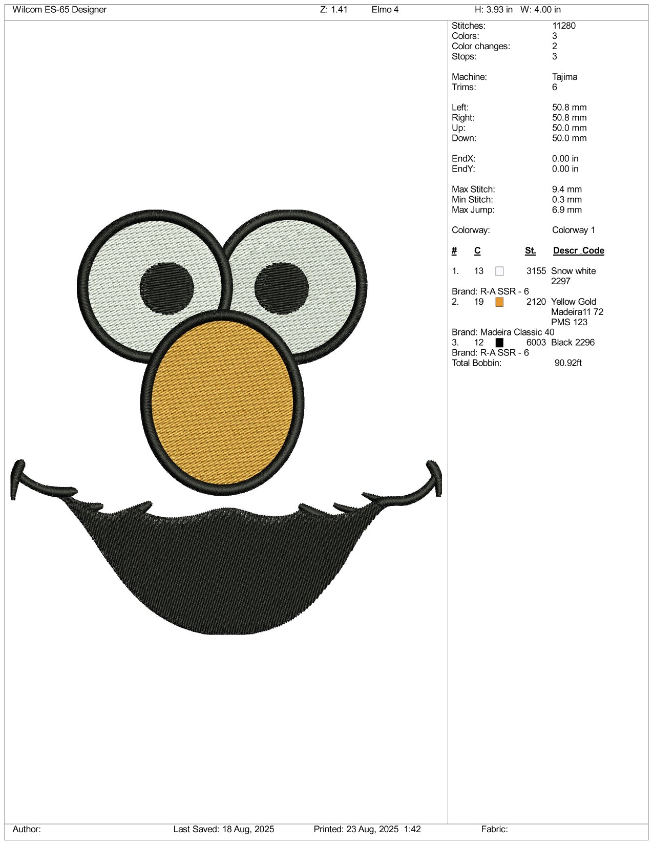 Elmo Face Embroidery Files - 3 Size's
