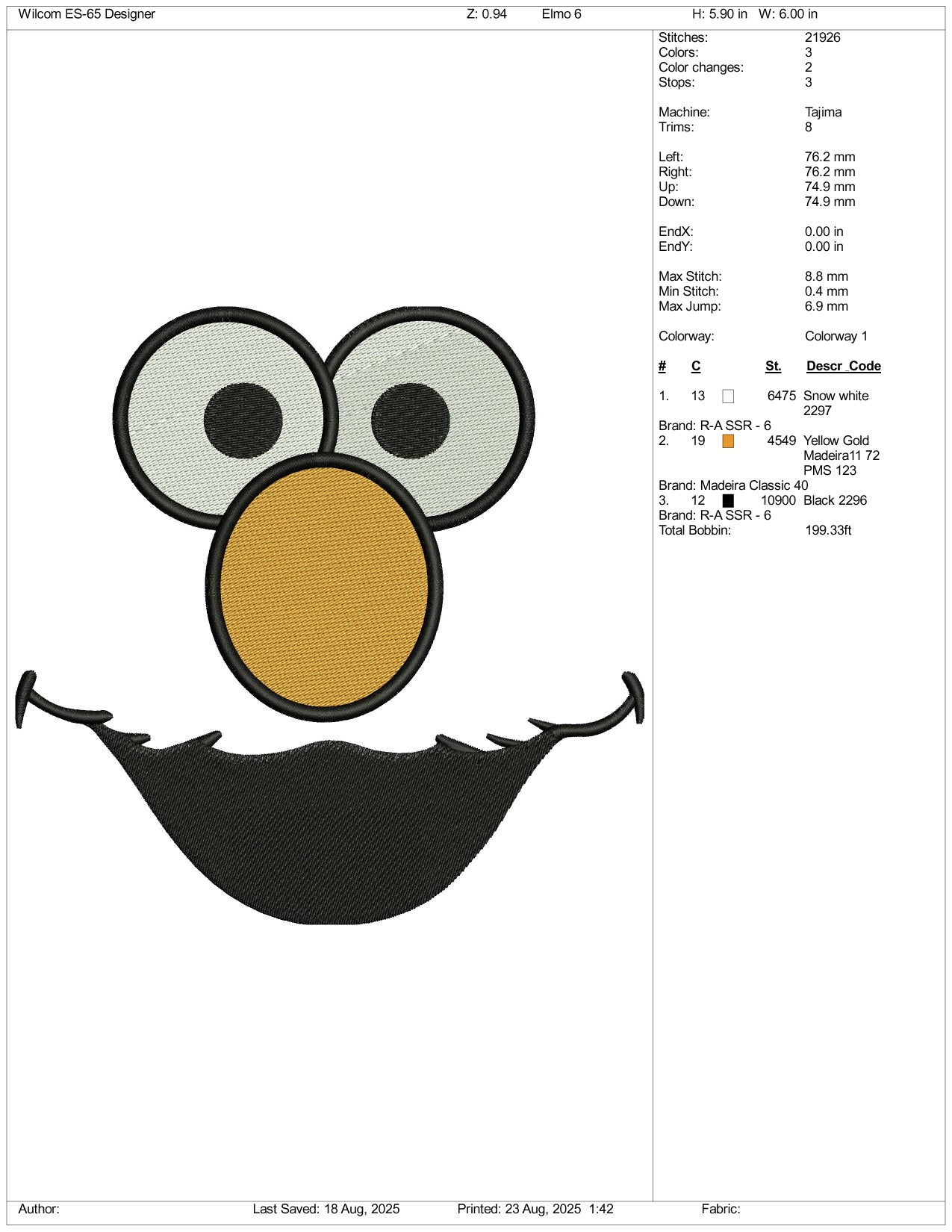 Elmo Face Embroidery Files - 3 Size's