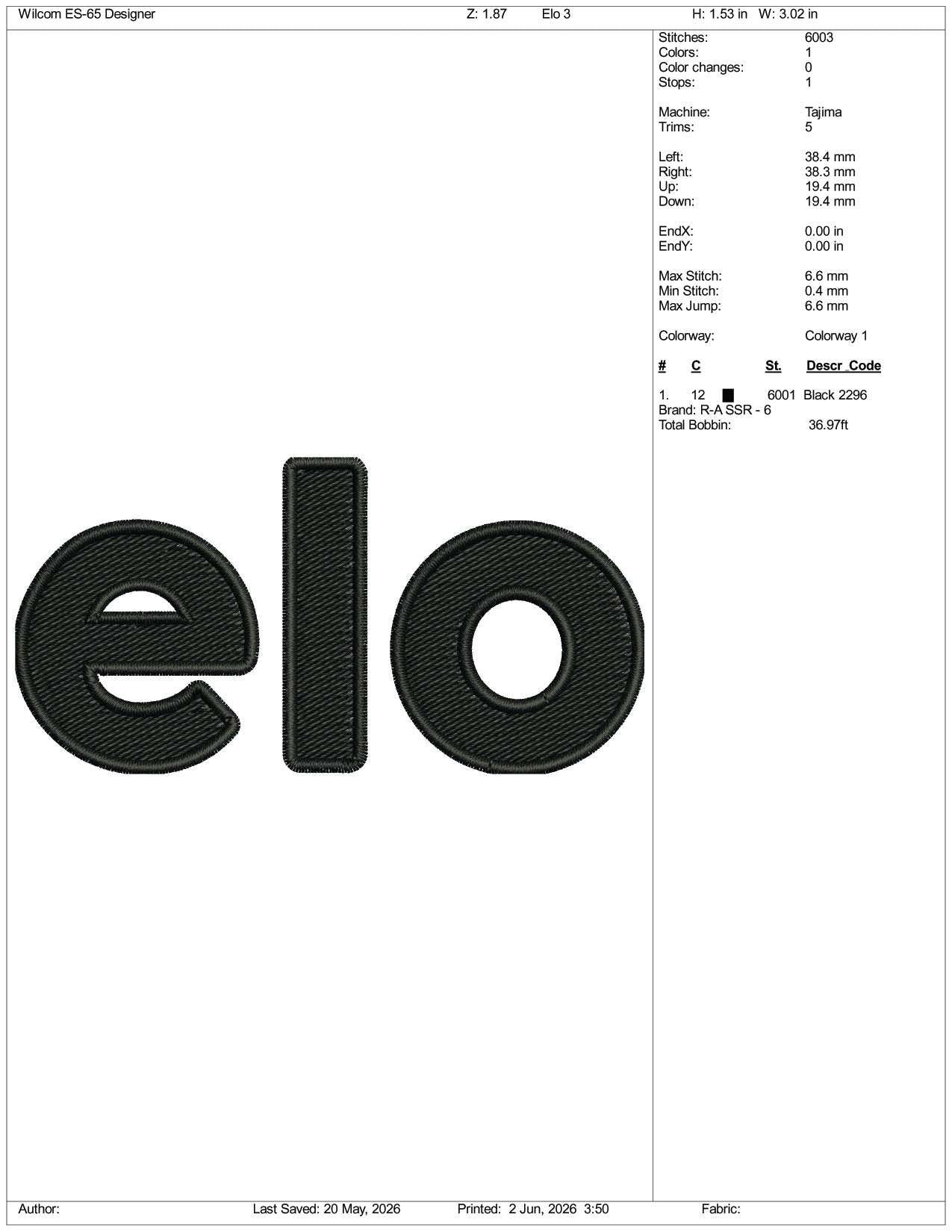 Elo Logo Embroidery Design Files - 3 Size's