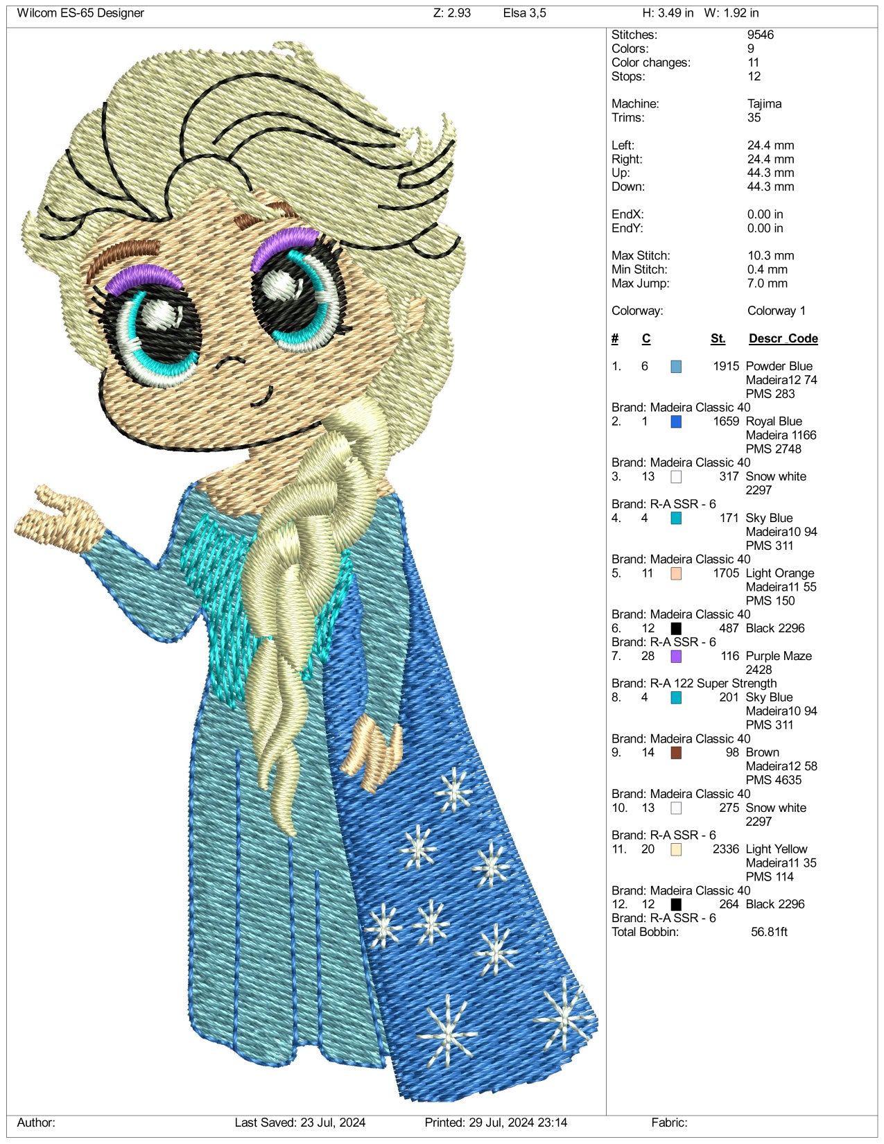 Chibi Elsa Embroidery Design Files - 3 Size's