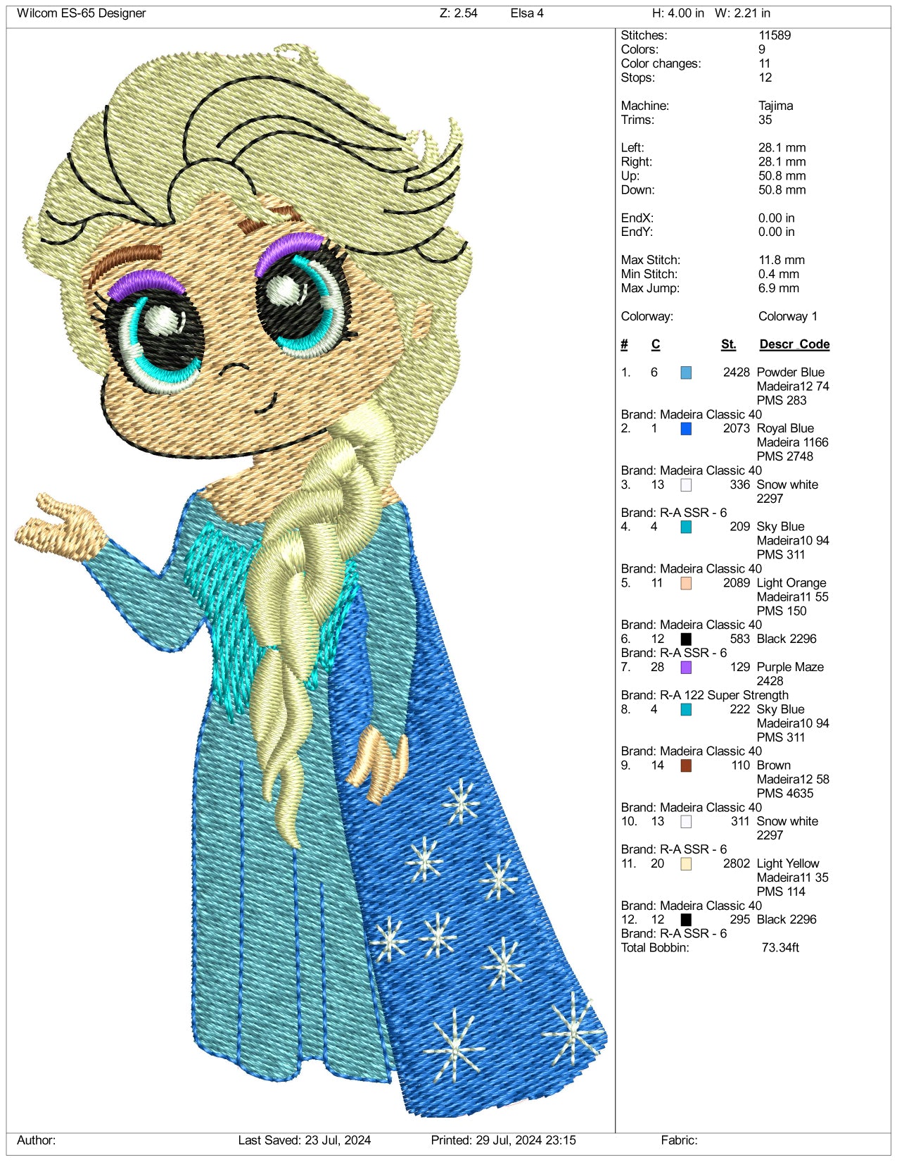 Chibi Elsa Embroidery Design Files - 3 Size's