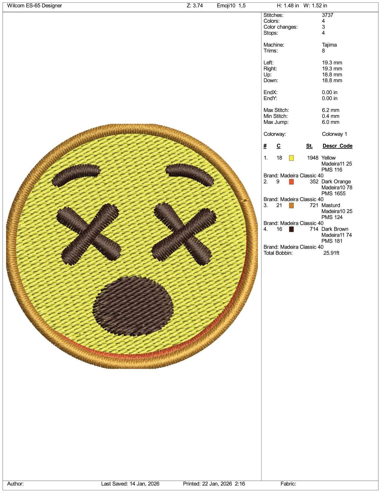 Dizzy Face Emoji Embroidery Design Files - 3 Size's