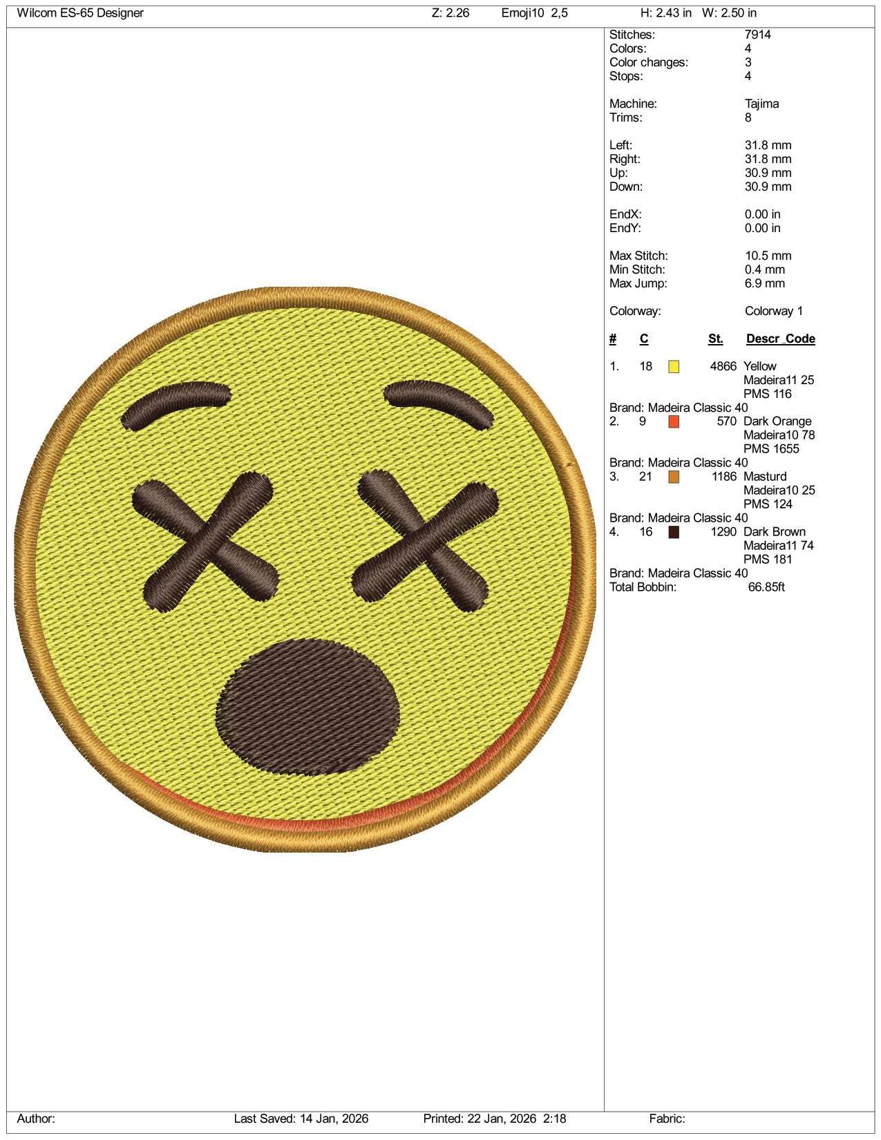 Dizzy Face Emoji Embroidery Design Files - 3 Size's