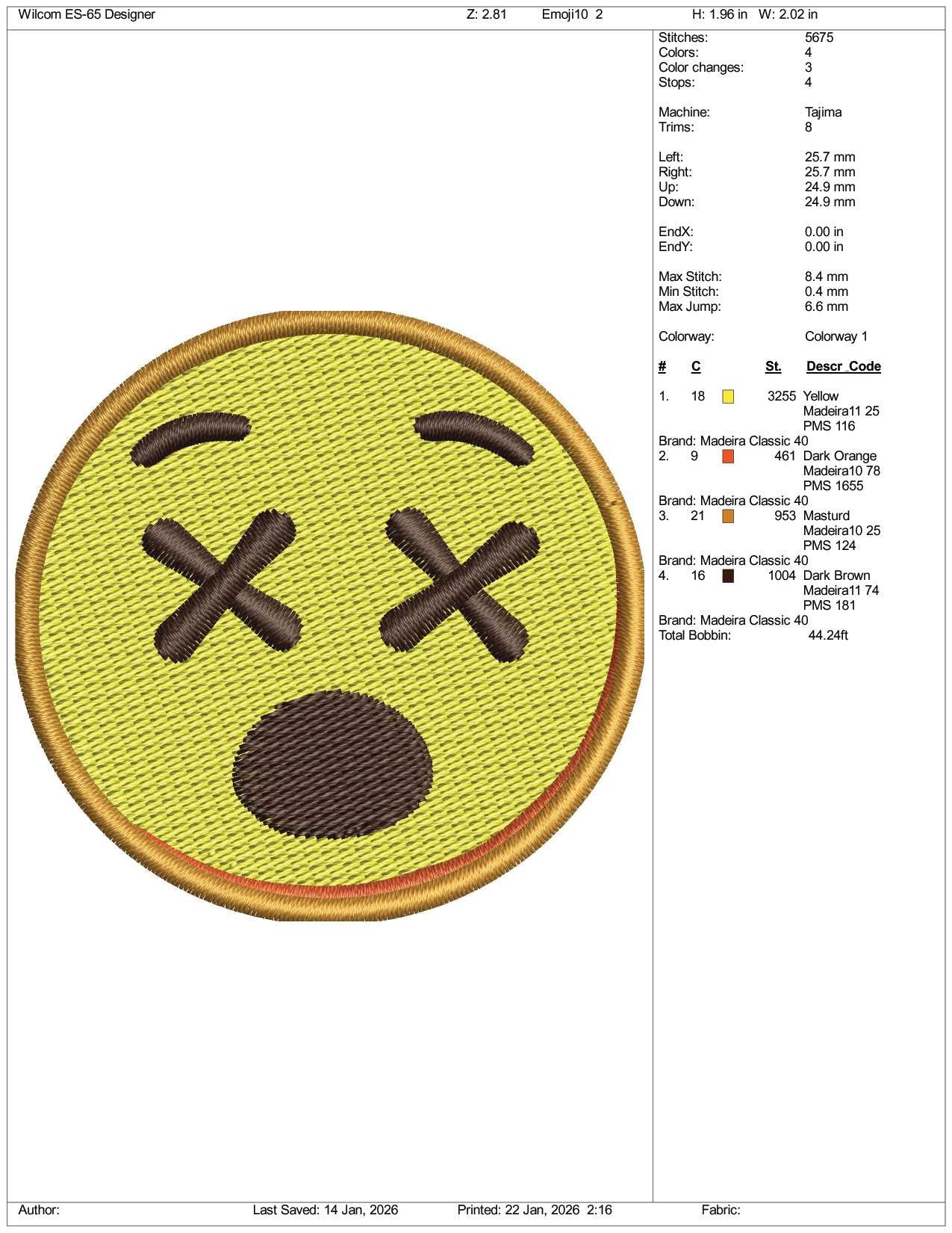 Dizzy Face Emoji Embroidery Design Files - 3 Size's
