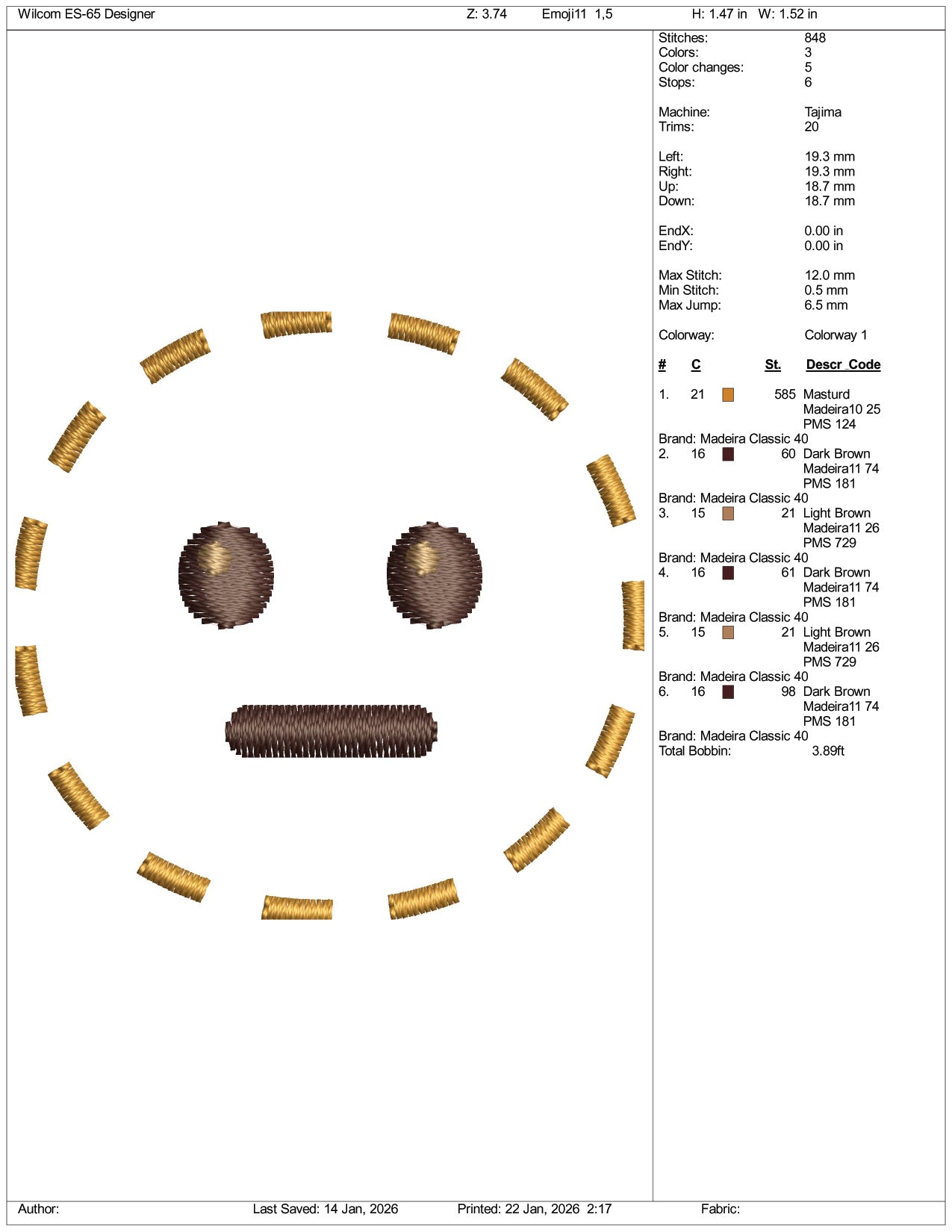 Dotted Line Face Emoji Embroidery Design Files - 3 Size's